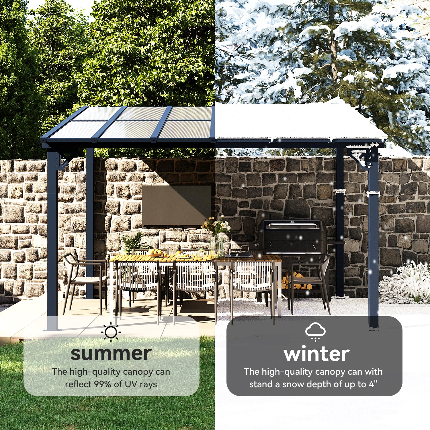 Sunmthink Outdoor Hardtop Gazebo for Patio 10' x 12', Wall-Mounted Lean to Gazebo Pergola with Roof