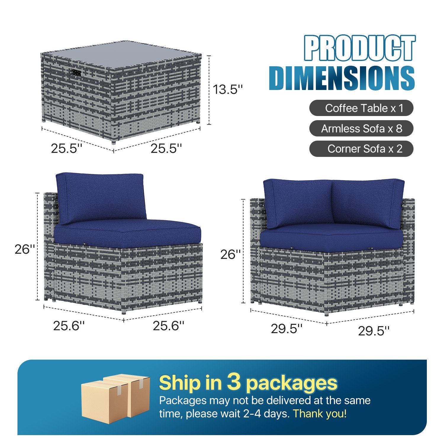 Sunmthink Patio Furniture Sets, 11-Piece Outdoor Patio Furniture with Thick Cushions, Wicker Outdoor Conversation Set and Waterproof Cover for Backyard, Poolside, Garden