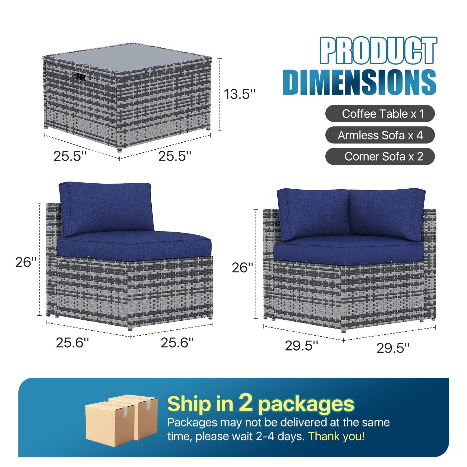 Sunmthink Patio Furniture Sets, 7-Piece Outdoor Patio Furniture with Thick Cushions, Wicker Outdoor Conversation Set and Waterproof Cover for Backyard, Poolside, Garden