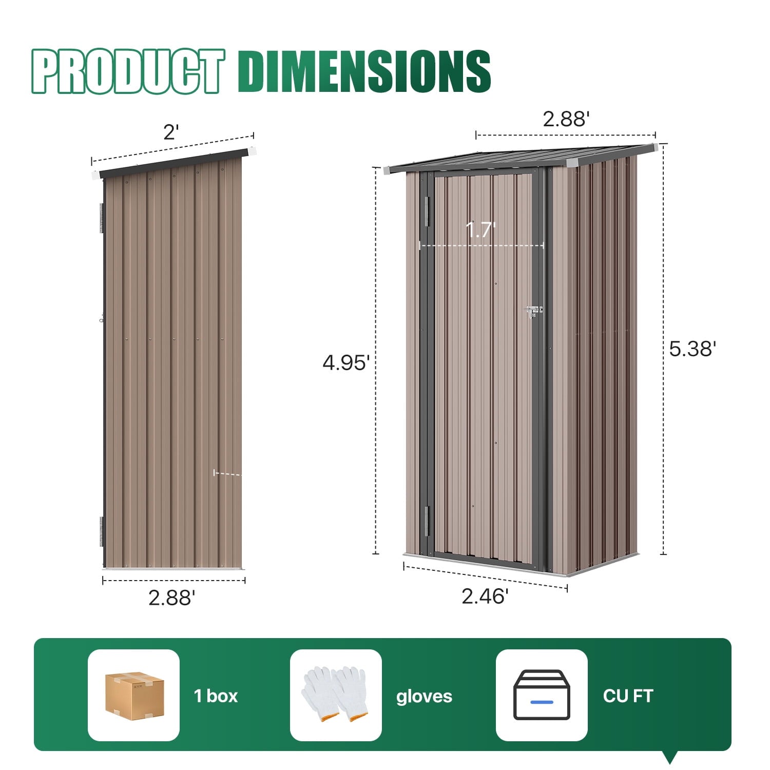 Clouddwell 3x3 ft. Metal Outdoor Shed with Lockable Door, Brown Garden Storage