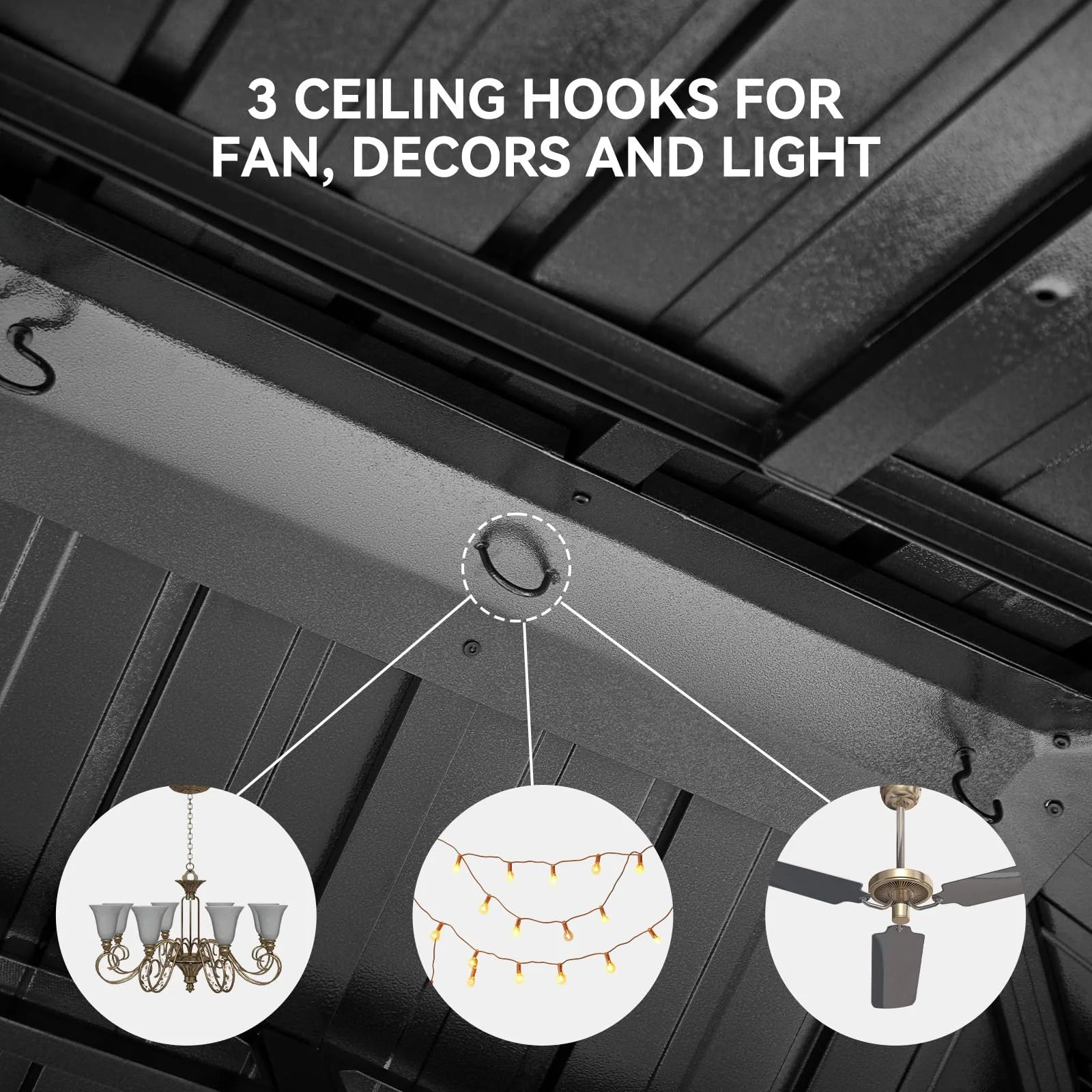 Grill Hardtop Gazebo 5 x 8 FT, Outdoor Metal Hard Top Gazebo, Permanent BBQ Gazebo with Aluminum Pavilion with Shelves, and LED Outdoor Waterproof Hanging Lights for Lawn, Garden, Patio