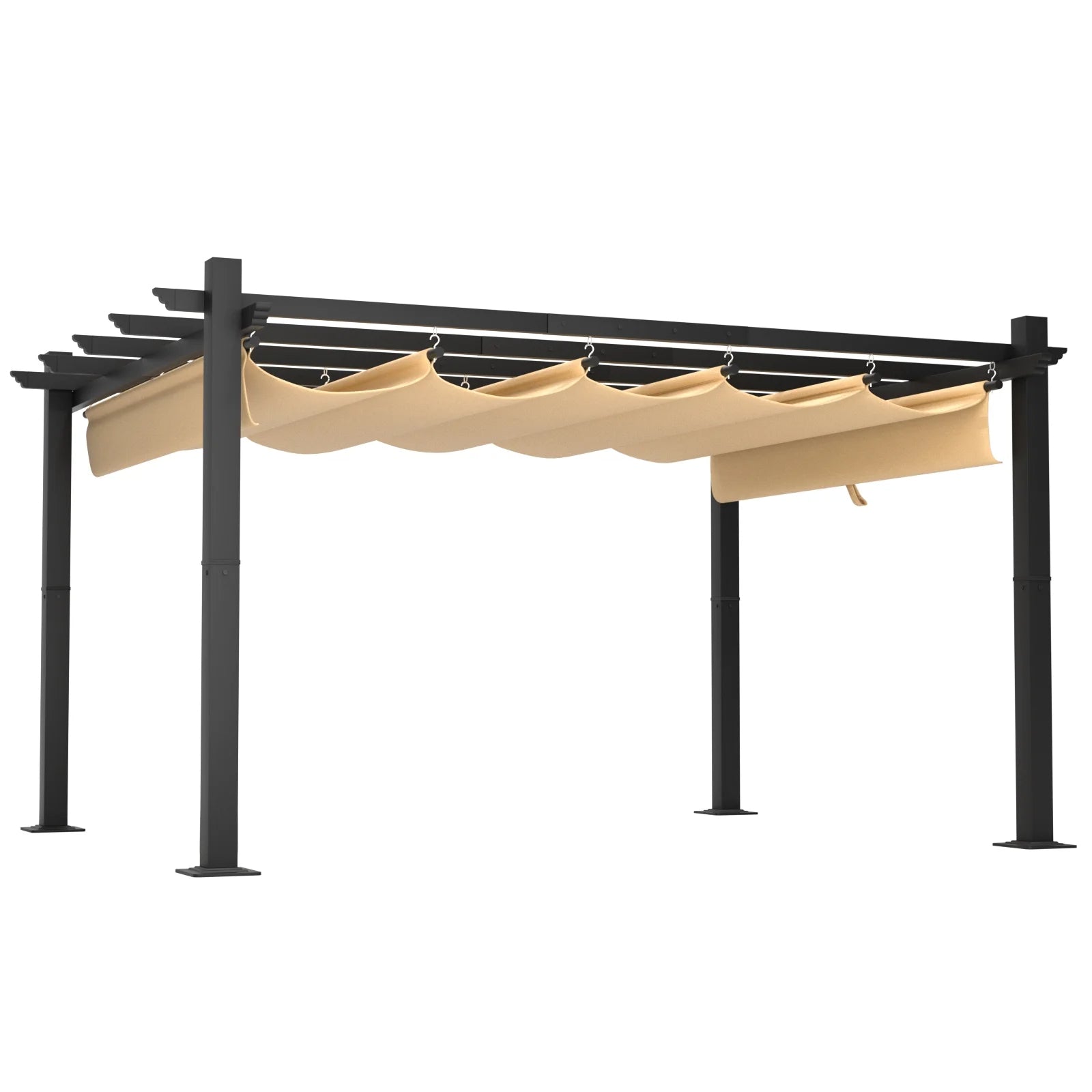 10'x12' Outdoor Retractable Pergola, with Sun-Proof Canopy, Patio Metal Pergolas Gazebos for Backyards, Gardens, Patios, Beige