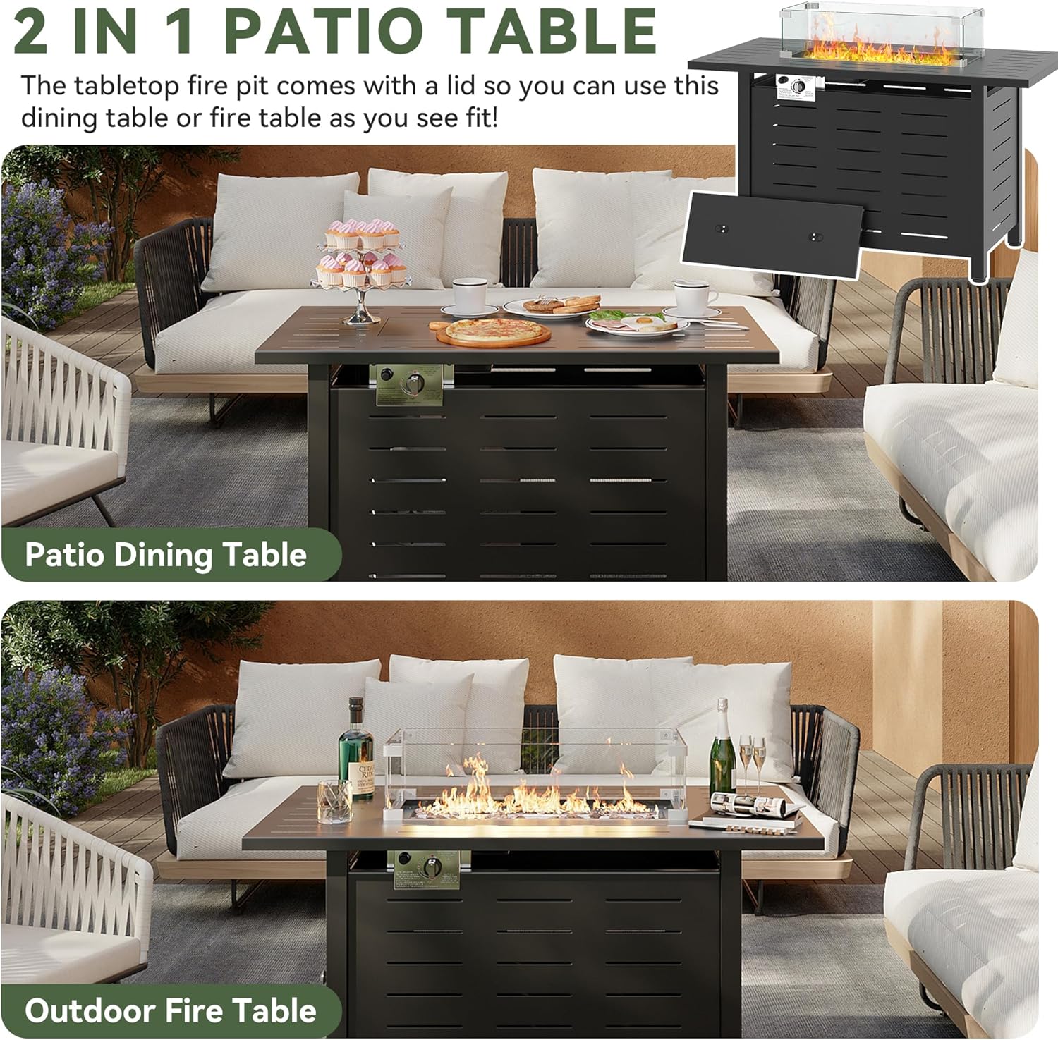 Steel Propane Fire Pit Table, 50,000 BTU