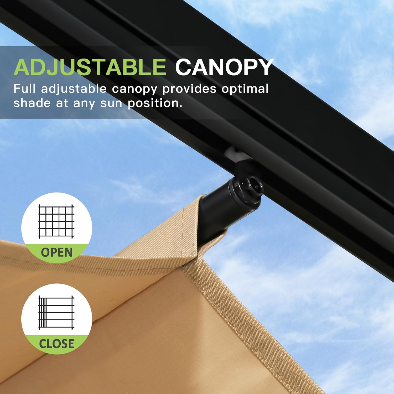 Aoxun 10'x12' Outdoor Pergola, Upgraded Canopy with Adjustable Roof, Metal Patio Pergola with Brown Sun Shade Cover for Backyard, Garden and Deck