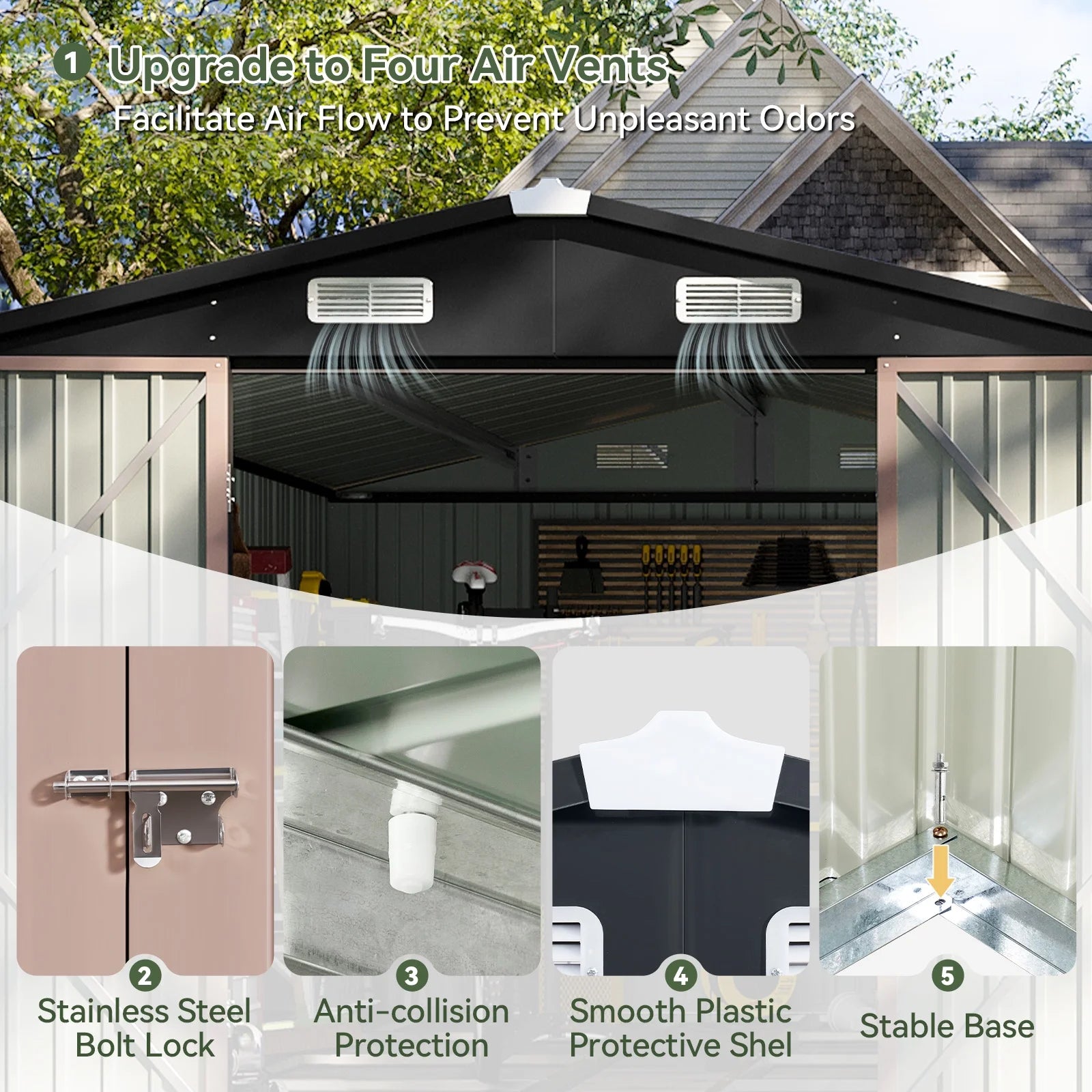 8x12 ft Outdoor Storage Shed, Steel Garden Shed, Brown(Floor included)