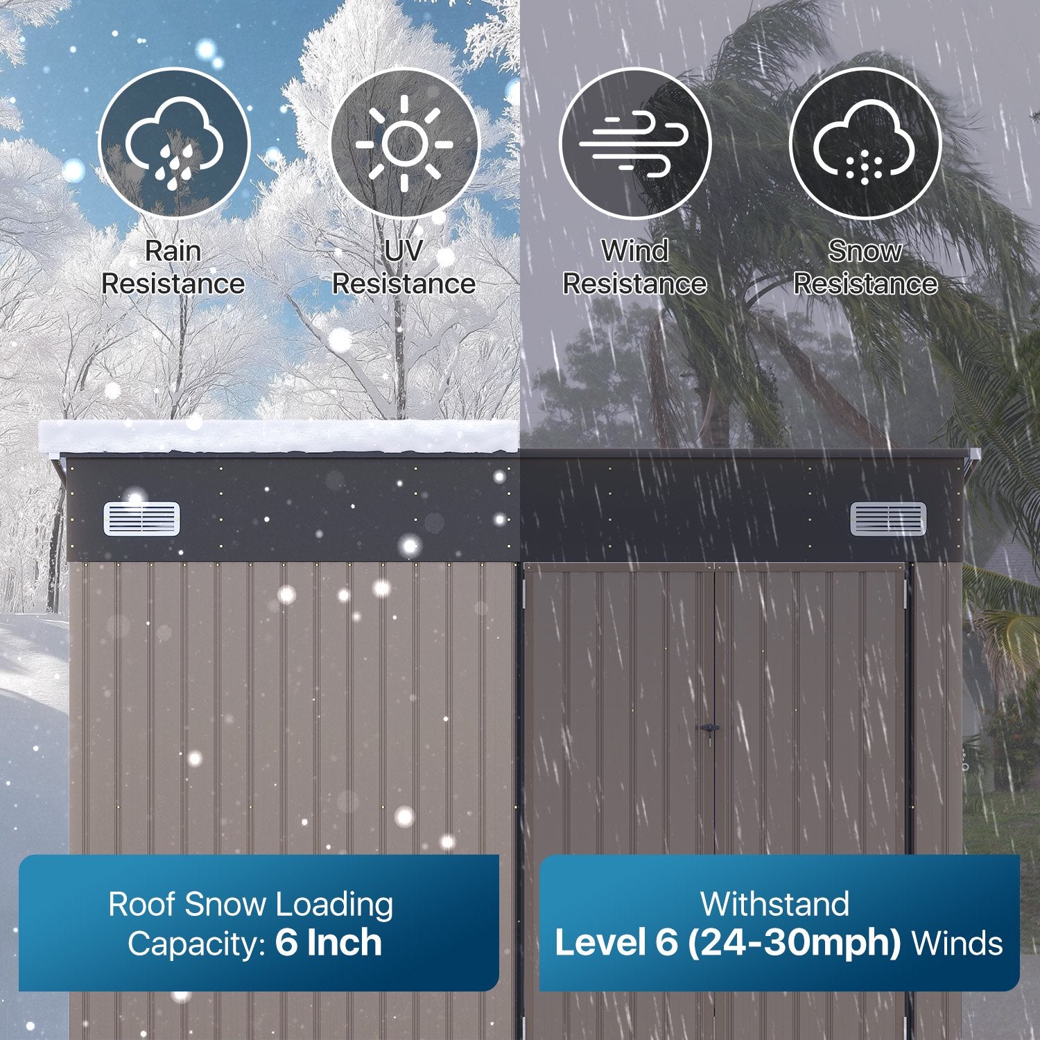 Sunmthink 10' x 8' Metal Storage Shed with Triple Doors, Lockable Lean-to Design & Vents, Brown