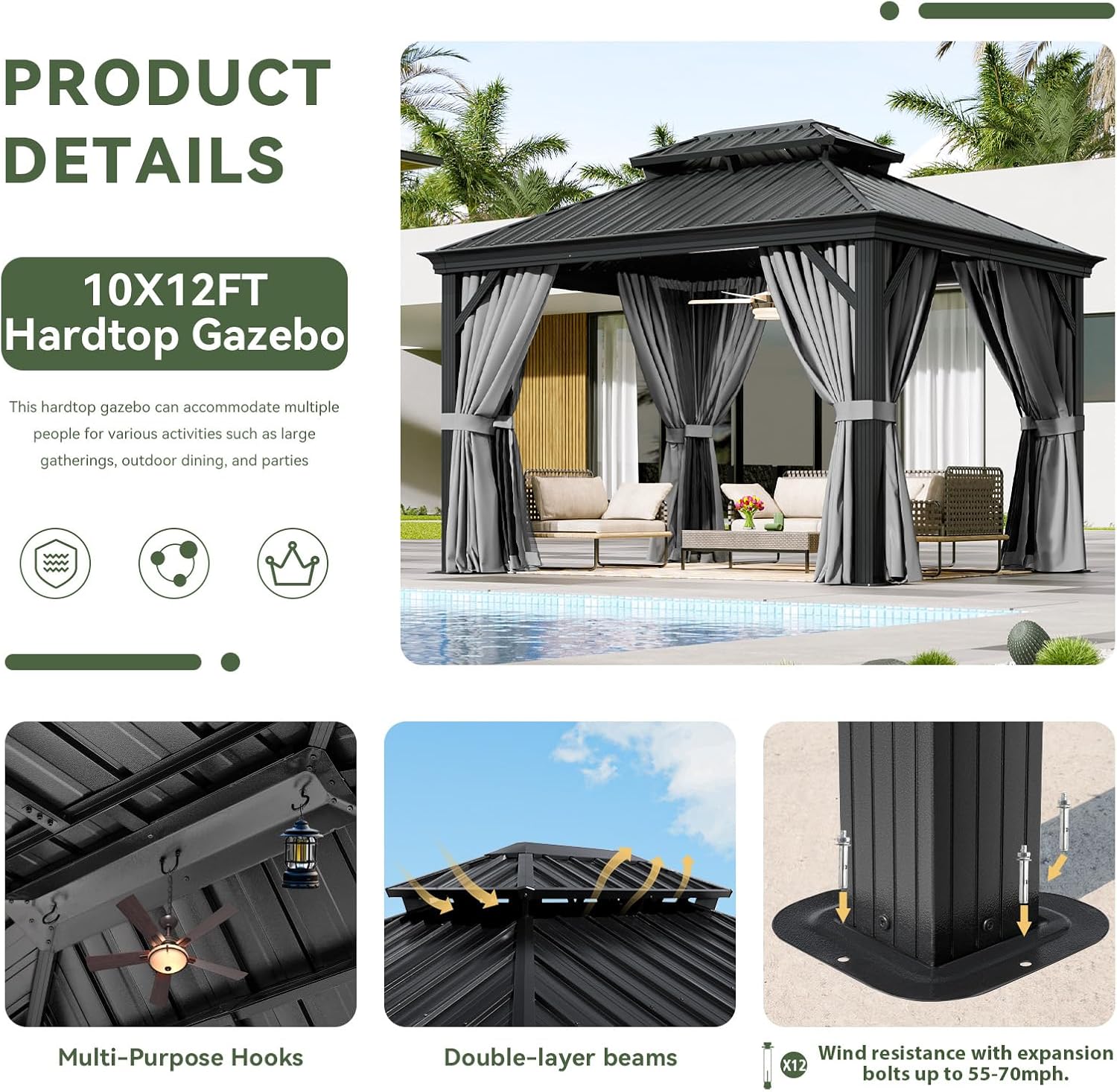 Hardtop Aluminum Gazebo with Rain Gutter