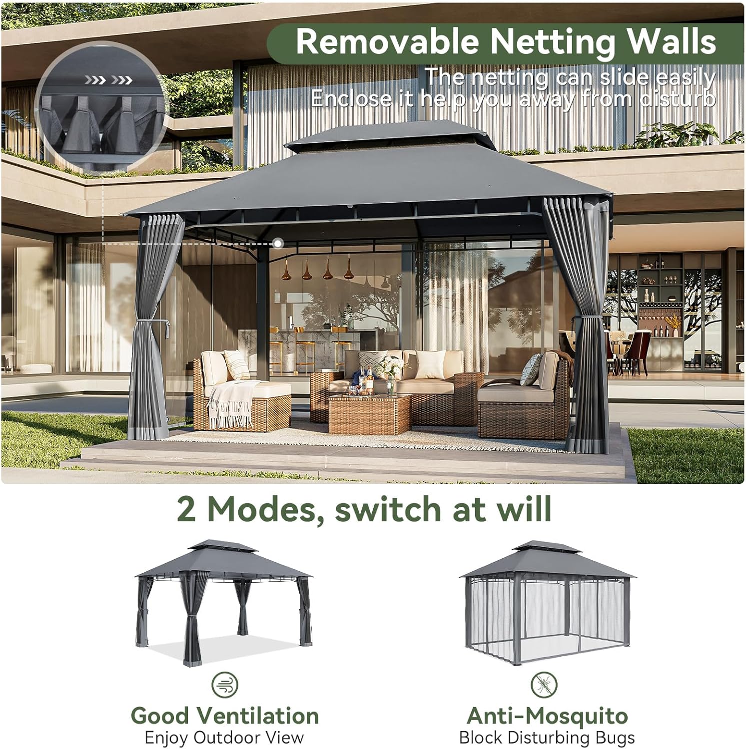 Soft Top Metal Frame Gazebo with Double Roofs