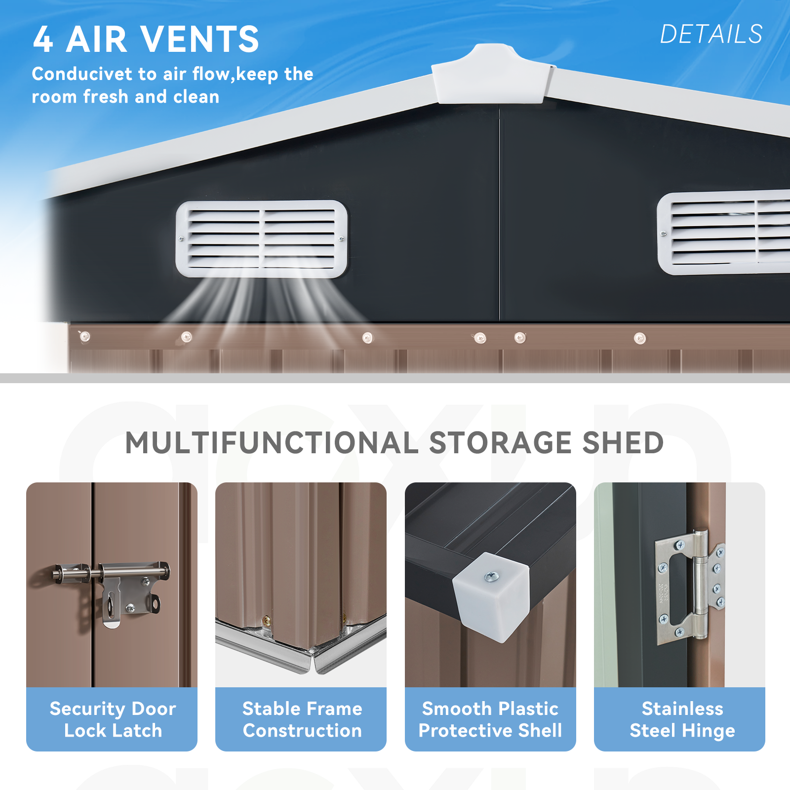 Aoxun Outdoor Storage Shed with Floor - 10x8 FT Metal Shed with Lockable Doors & Air Vents, Waterproof Outside Storage Shed for Tool, Garbage Can, Bike, Mower, for Backyard Garden Patio, Brown