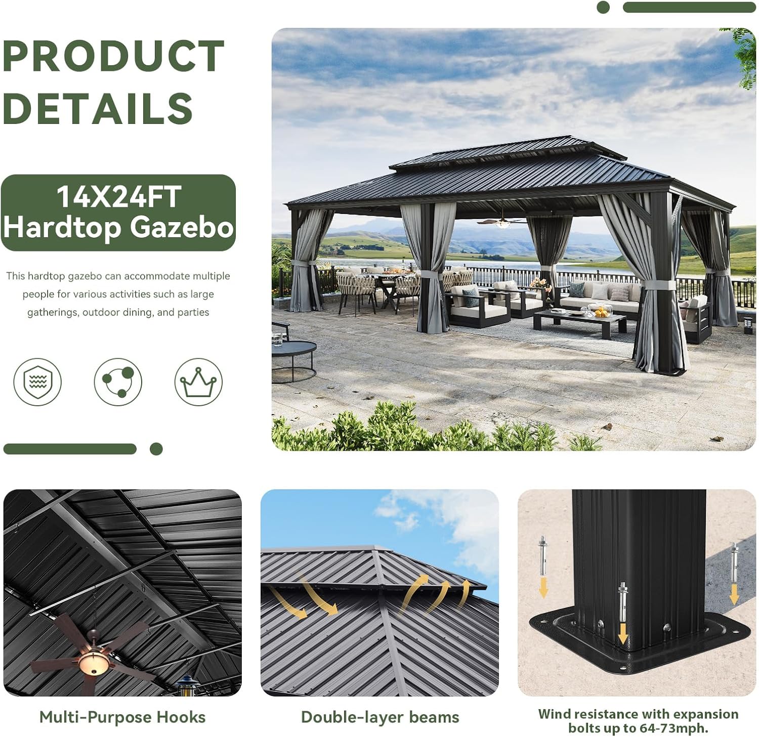 Hardtop Aluminum Gazebo with Rain Gutter