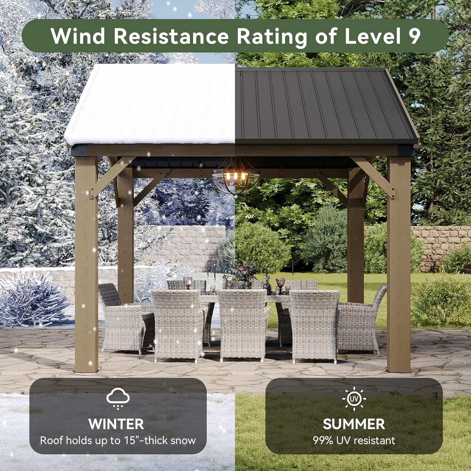 Cedar Wood Pavilion Gazebo with Gable Roof