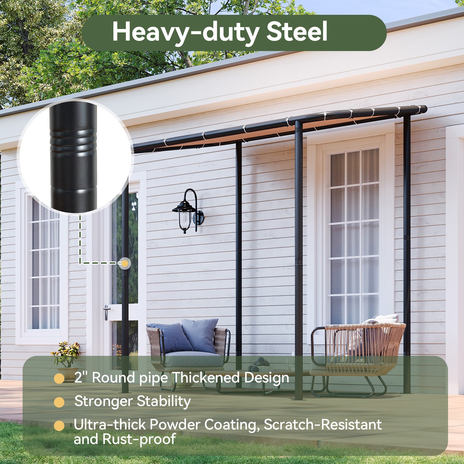 Aoxun 8x5 Lean to Gazebo Outdoor Pergola with Water Resistant & UV-Resistant, Wall-Mounted Canopy with Sloped Roof for Backyard, Deck, Patio or Garden Khaki