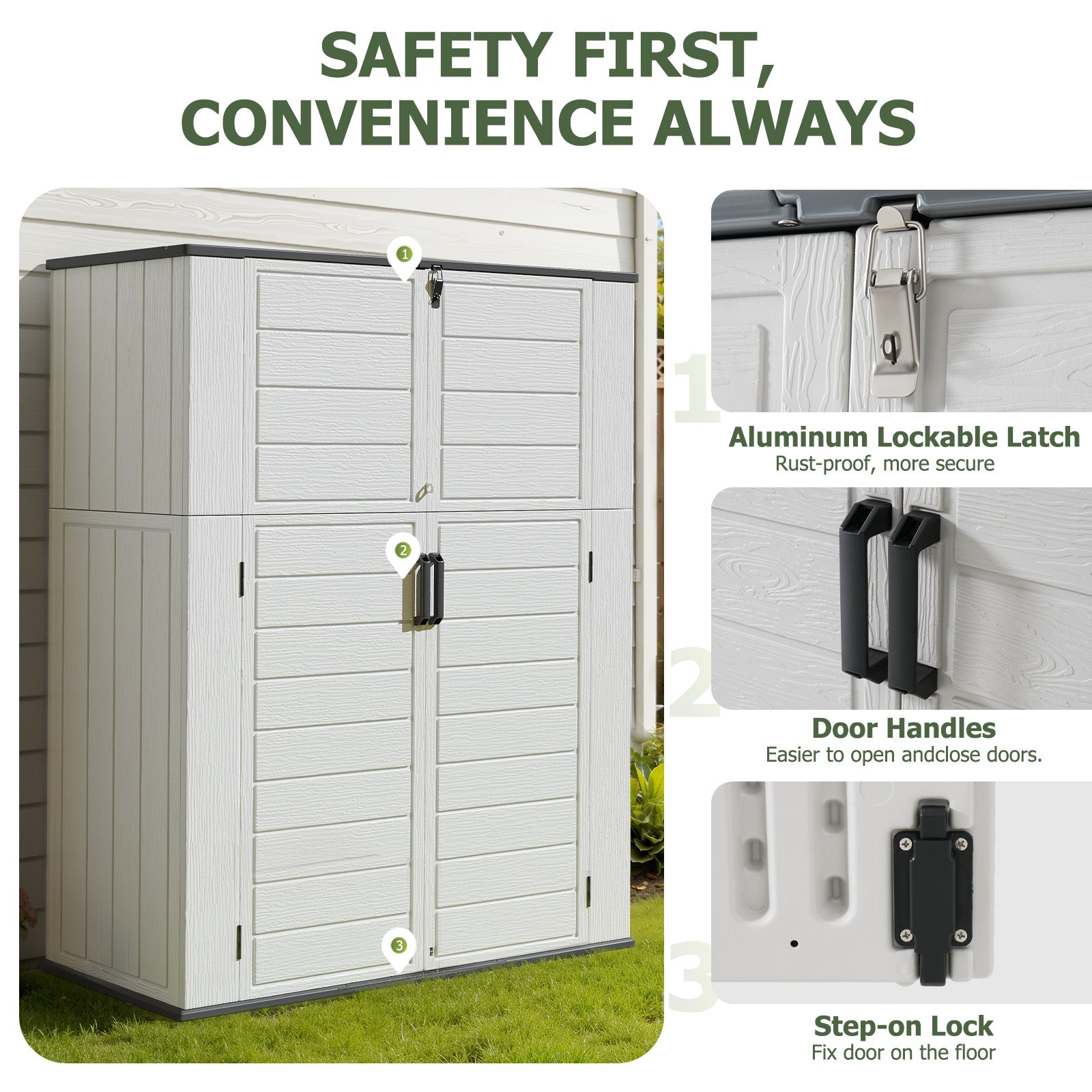 Aoxun 61 Cu.Ft Outdoor Storage Shed, Widened Outdoor Storage Cabinet Waterproof Vertical Resin Shed with Floor for Patio, Garden Tools, Pool Equipment, Easy to Assemble (White)