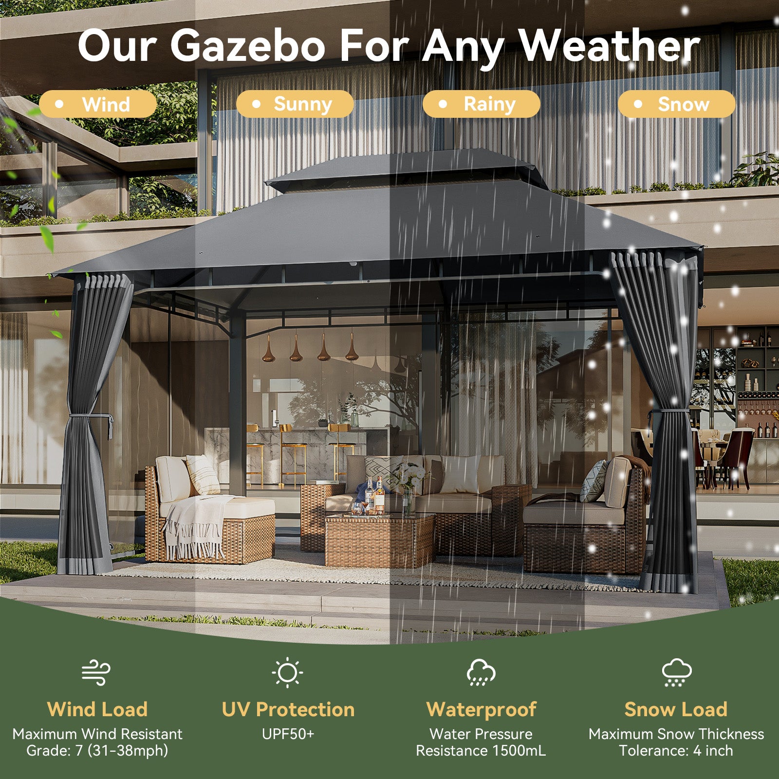Outdoor Gazebo for Patio 10x13, Metal Frame Canopy with Double Roofs, Heavy Duty Party Tent and Shelter with Mosquito Nettings for Backyard, Lawn, Garden,Gray