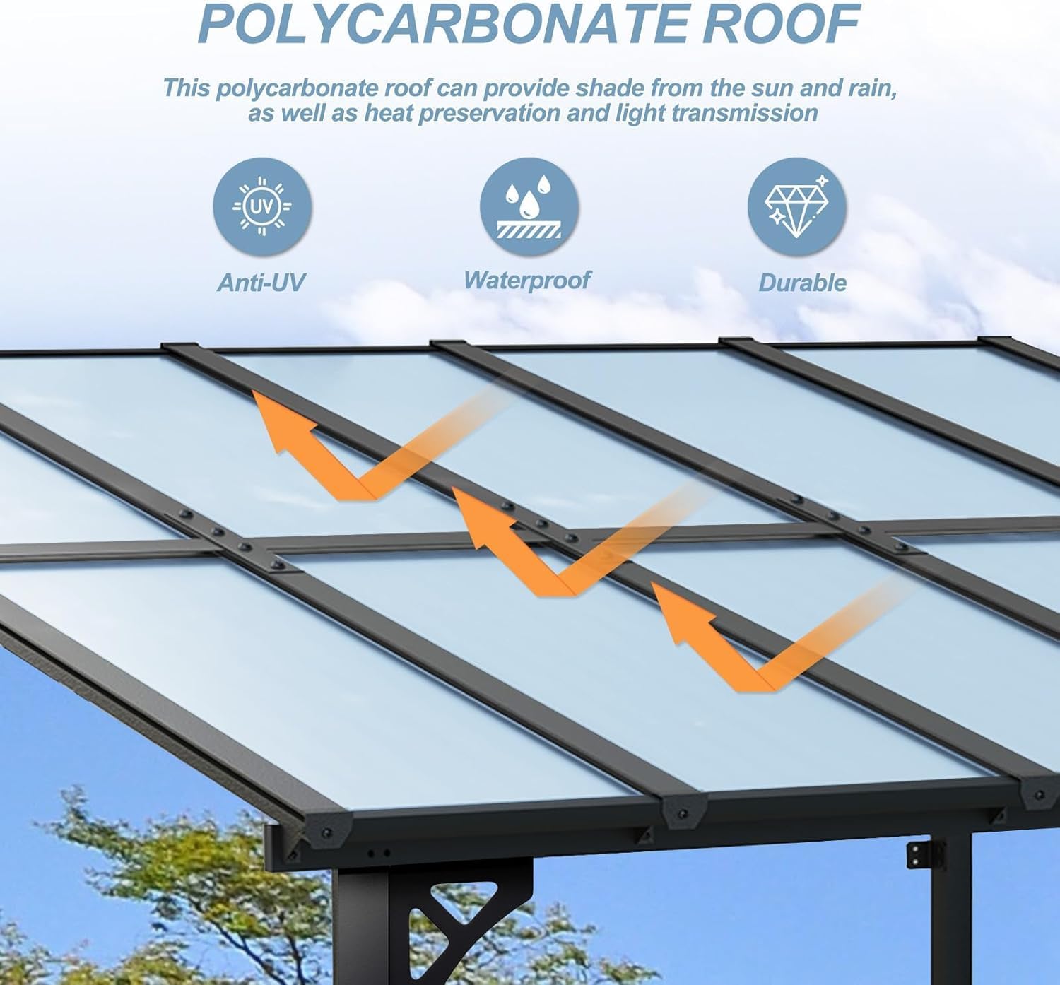 Aoxun 10’x 10’ Premium Gazebo with Aluminum Top Frame & Polycarbonate Panel, Wall Mounted Gazebos Pergola, Outdoor Patio Lean to Gazebo, Awnings with Sloped Roof, for Backyard, Porch, Deck