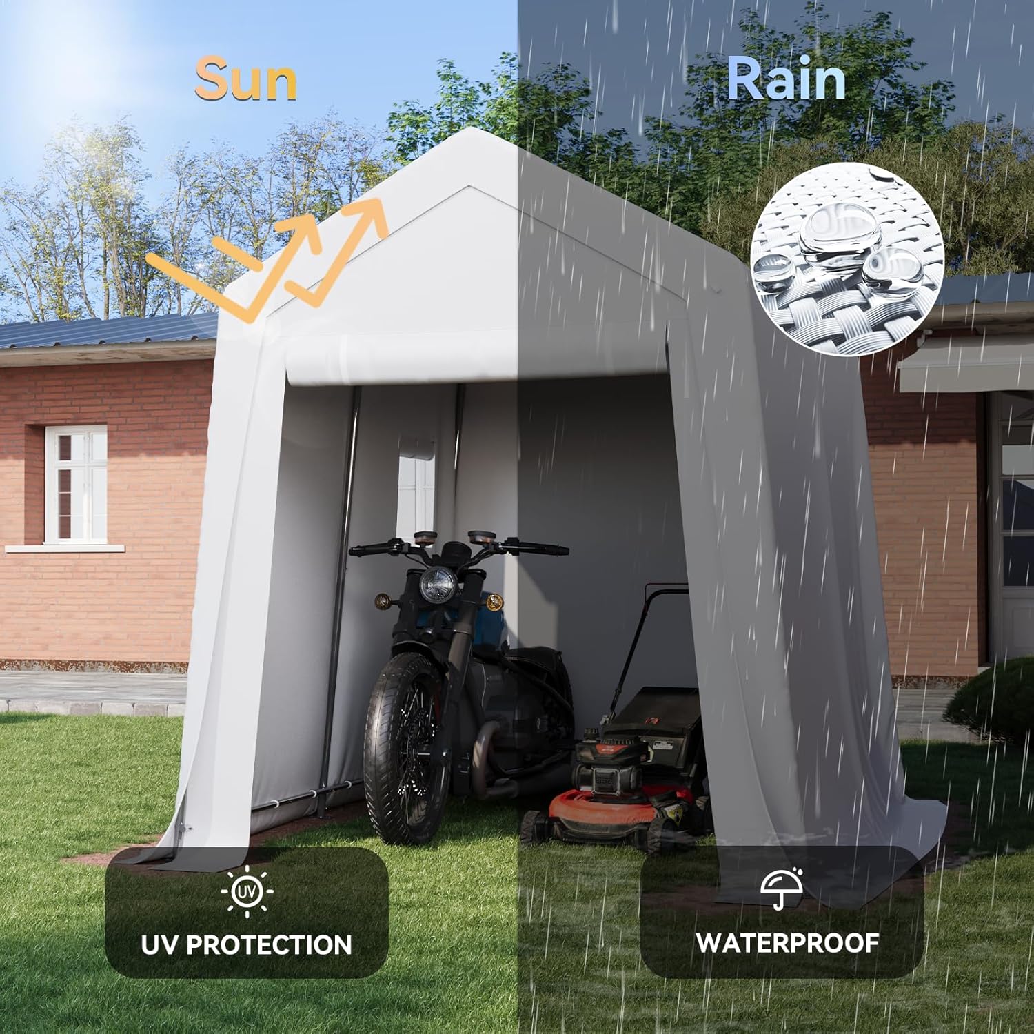 6x8x7 FT Portable Motorcycle Carport Tent with Roll-up Zipper Door and Window