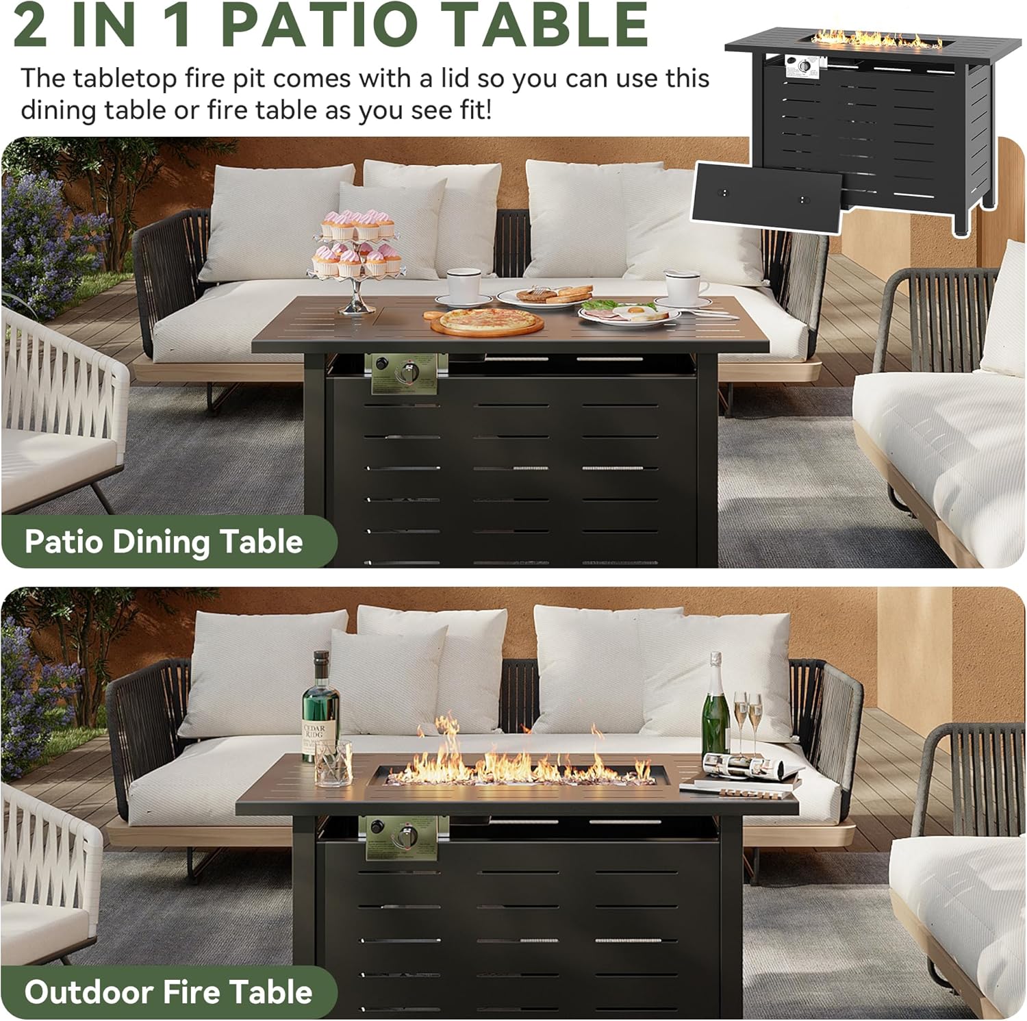 Steel Propane Fire Pit Table, 50,000 BTU