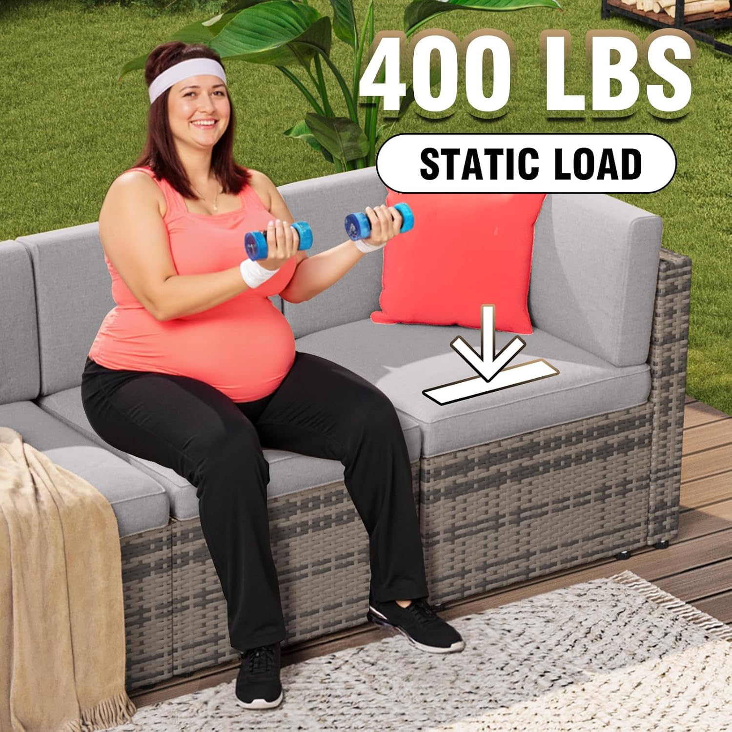 Aoxun 4 Piece Patio Furniture Set, Wicker Outdoor Furniture Set with 2 Pillows, Small Patio Sectional Outdoor Couch for Garden, Backyard, Porch,Grey