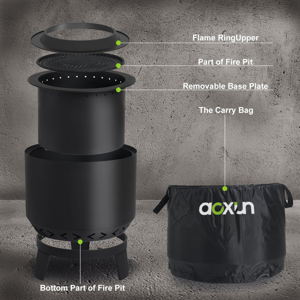 19" Smokeless Fire Pits with Removable Ash Pan & Waterproof Cover Bag