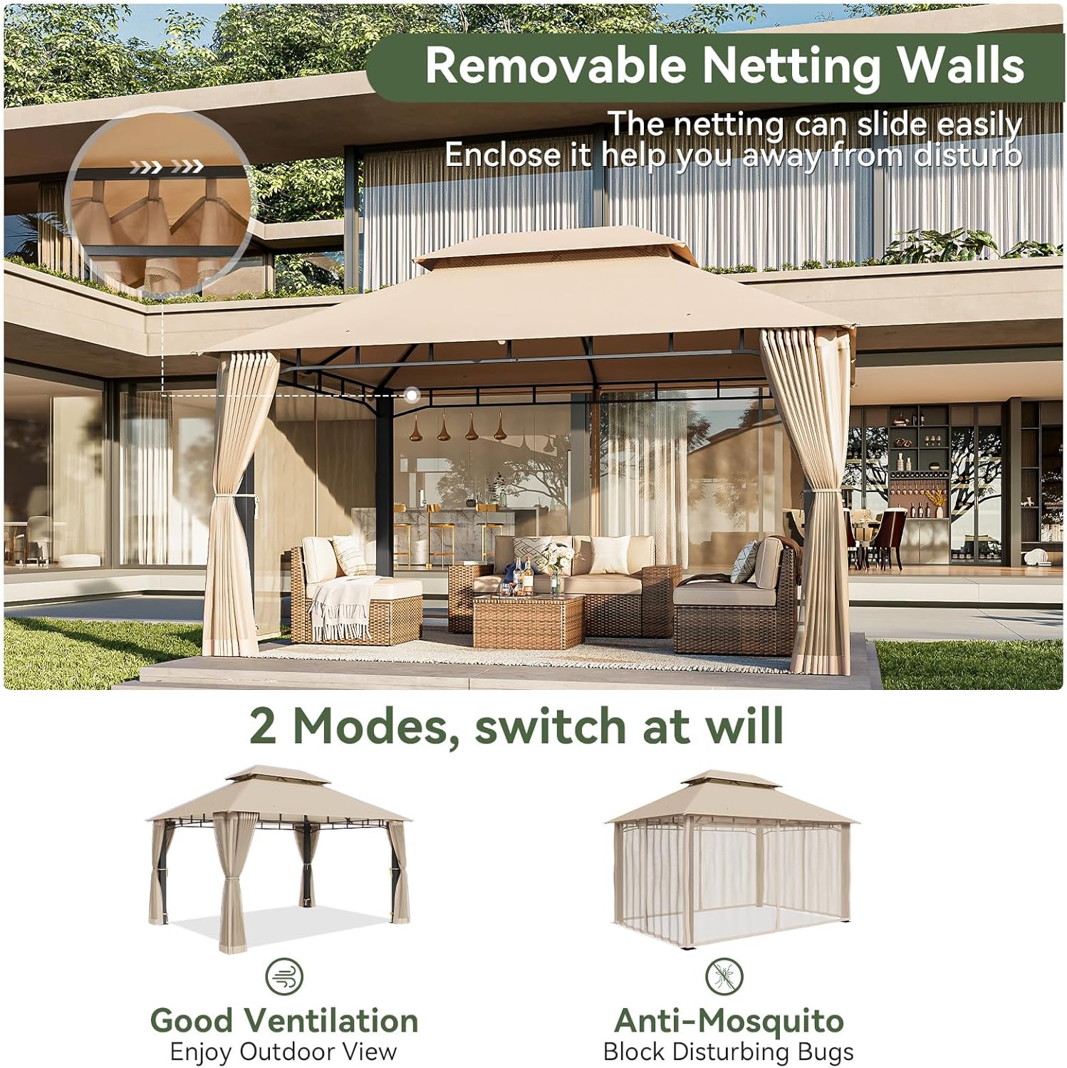 Soft Top Metal Frame Gazebo with Double Roofs