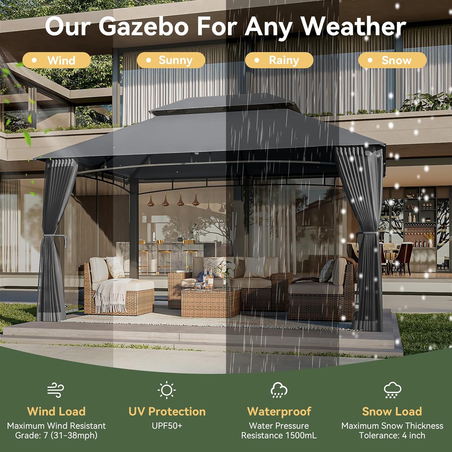 Soft Top Metal Frame Gazebo with Double Roofs