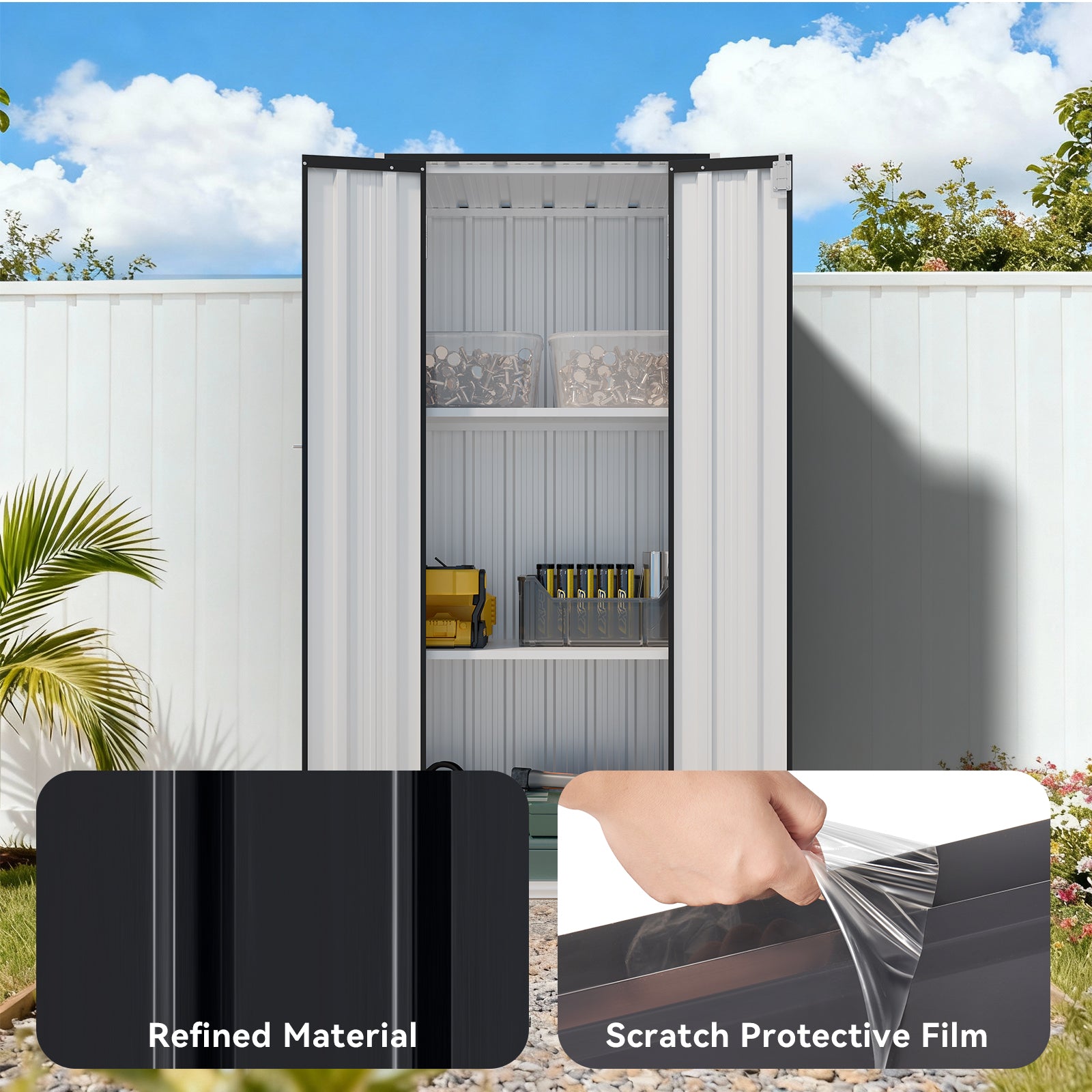 Aoxun 2.5’x1.5’ Outdoor Storage Cabinet, Outdoor Metal Storage Shed with 2 Adjustable Shelves & Lockable Doors, Vertical Tool Shed for Patio Garden, Garage, Porch, Black