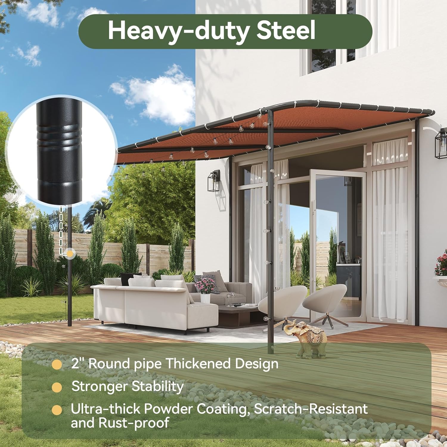 Aoxun 10x12 Lean to Gazebo Outdoor Pergola with Water Resistant & UV-Resistant, Wall-Mounted Canopy with Sloped Roof for Backyard, Deck, Patio or Garden Khaki