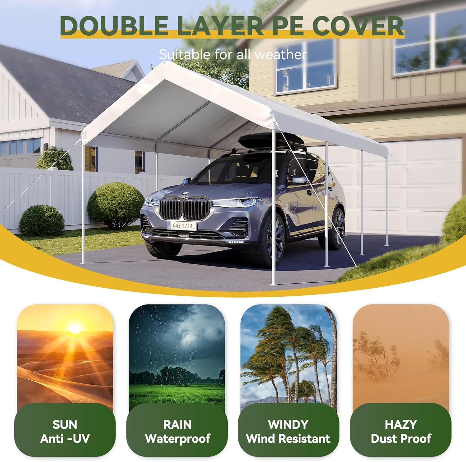 10x20x9 FT Portable Carport Tent with Reinforced Structure