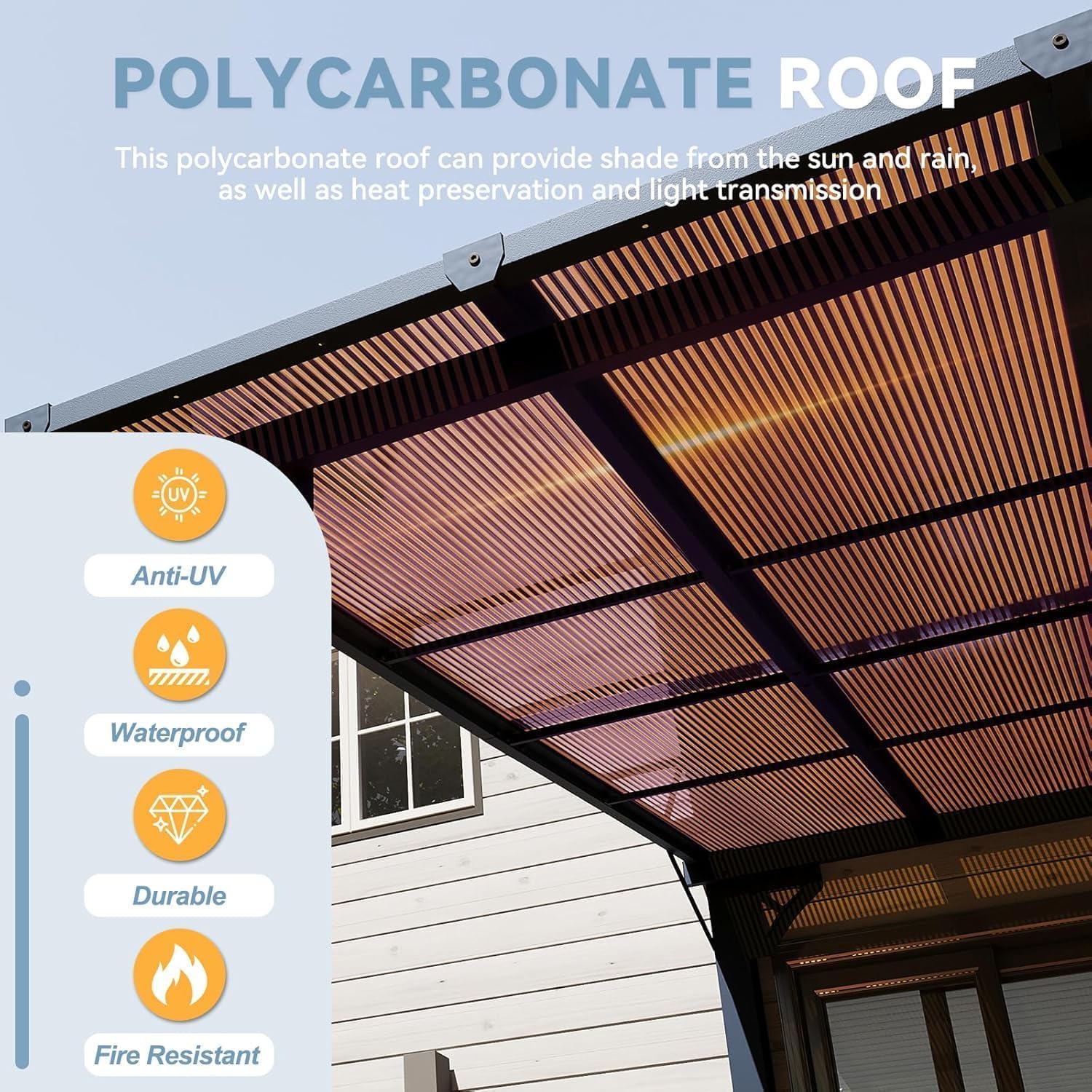 Aoxun 10' x 12' Gazebo, Premium Pergola with Sloped Roof, Aluminium Structure Large Wall-Mounted Heavy Duty Awnings, for Backyard, Patio, Deck and Lawn(Black)