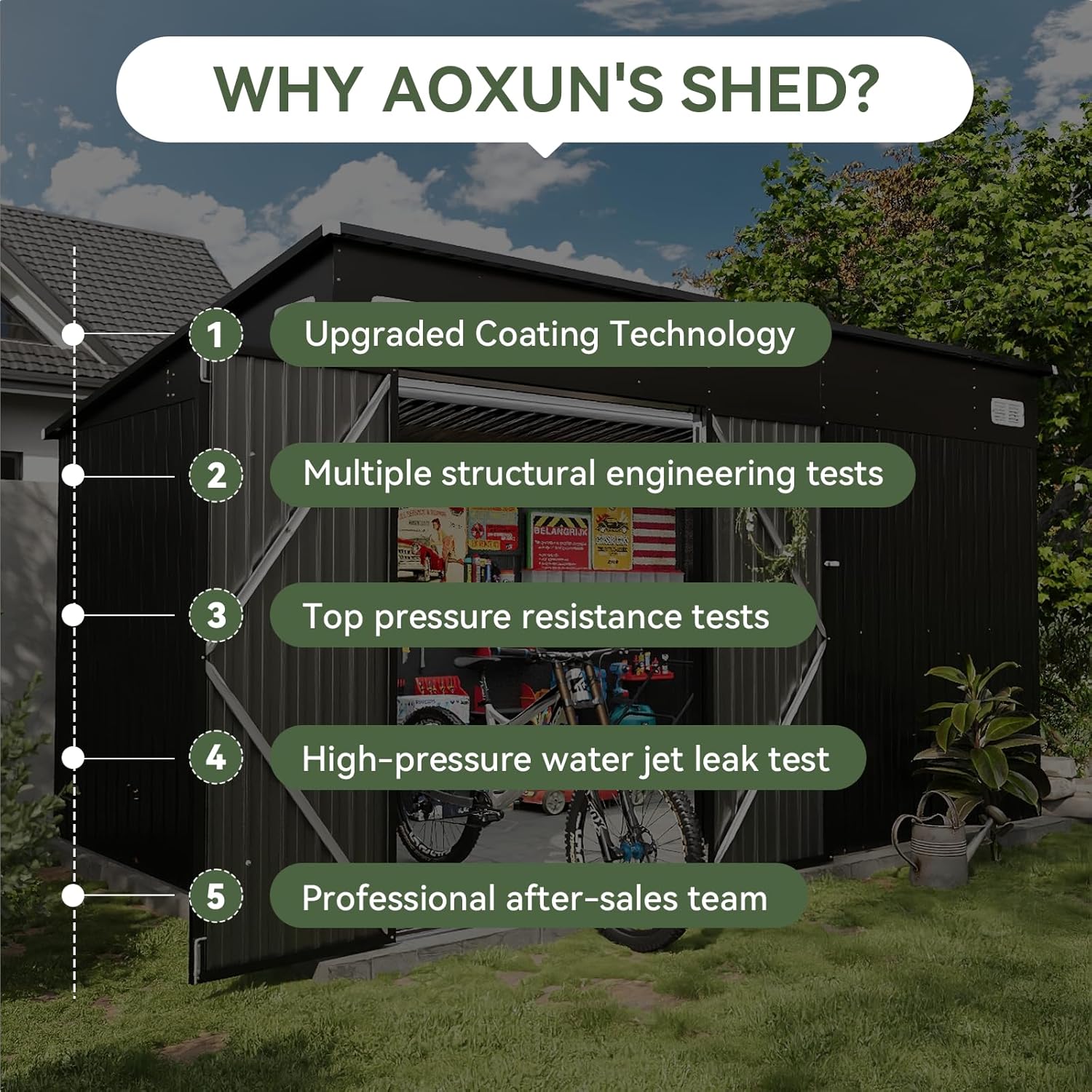 Aoxun 8' x 4' Shed 140 CU.FT. Outdoor Shed with Triple Lockable Door Metal Storage Cabinet with Premium Waterproof Panel for Tools Bicycles Storage for Garden, Patio, Courtyard Visit the Aoxun Store