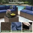 11 Piece Patio Furniture Set with 44” Fire Pit Table Wicker Rattan Outdoor Sectional Sofa Set with Coffee Table and 4” Thickened Cushions, Blue (Waterproof Cover Included)