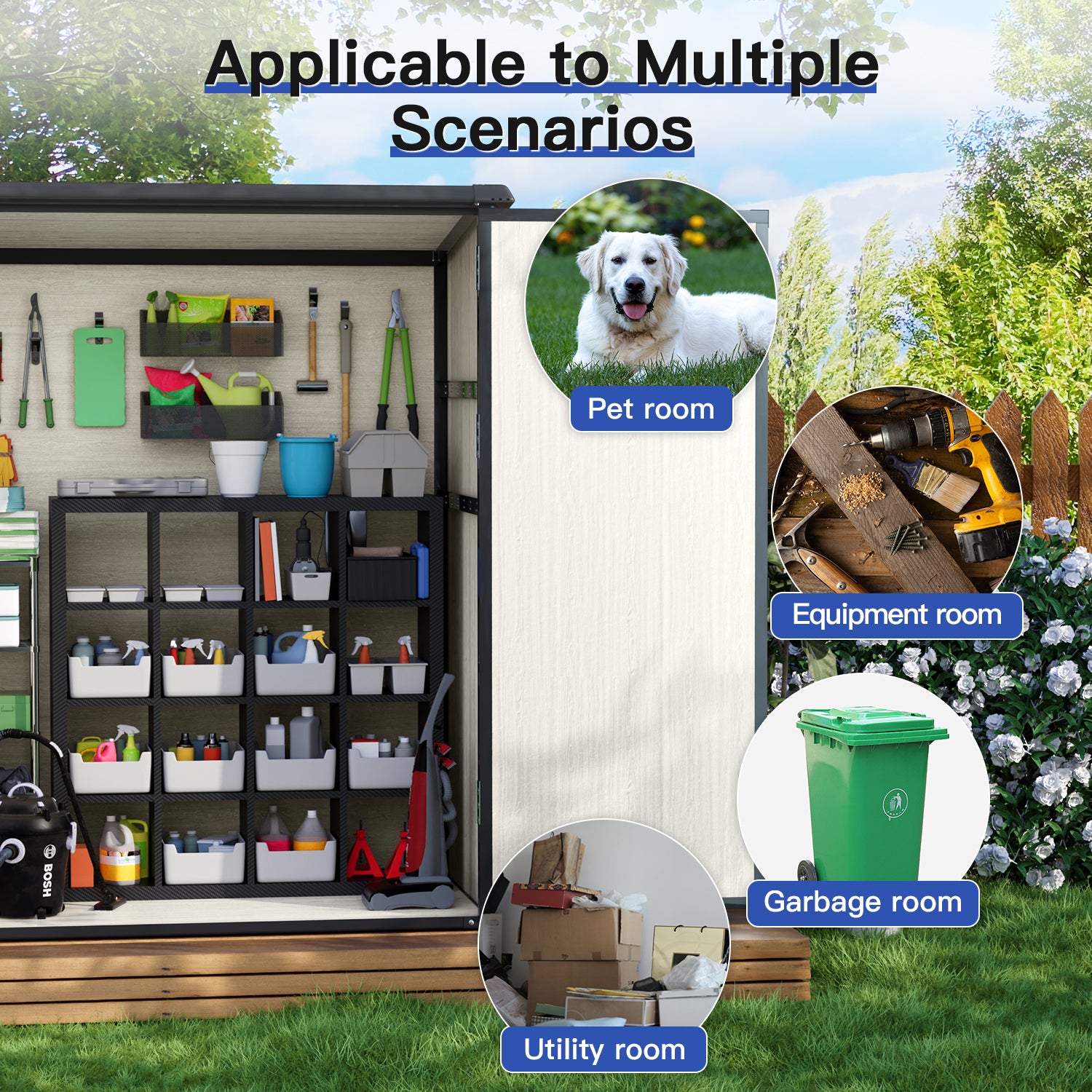 5.0' X 3.1' Resin Outdoor Shed with Base Frame, Plastic Shed with Lockable Door, for Garden, Ptaio, Backyard, Beige