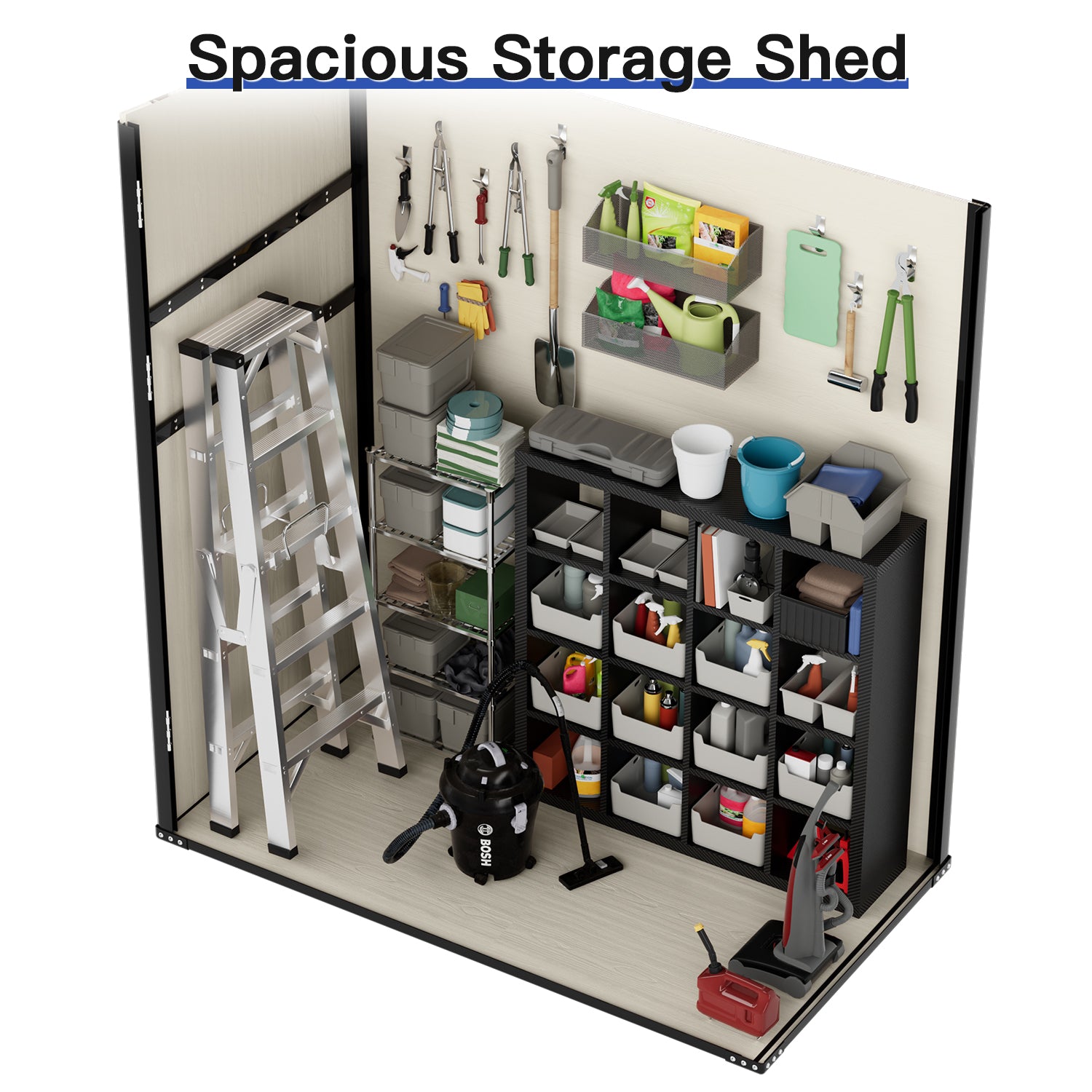 5.0' X 3.1' Resin Outdoor Shed with Base Frame, Plastic Shed with Lockable Door, for Garden, Ptaio, Backyard, Beige