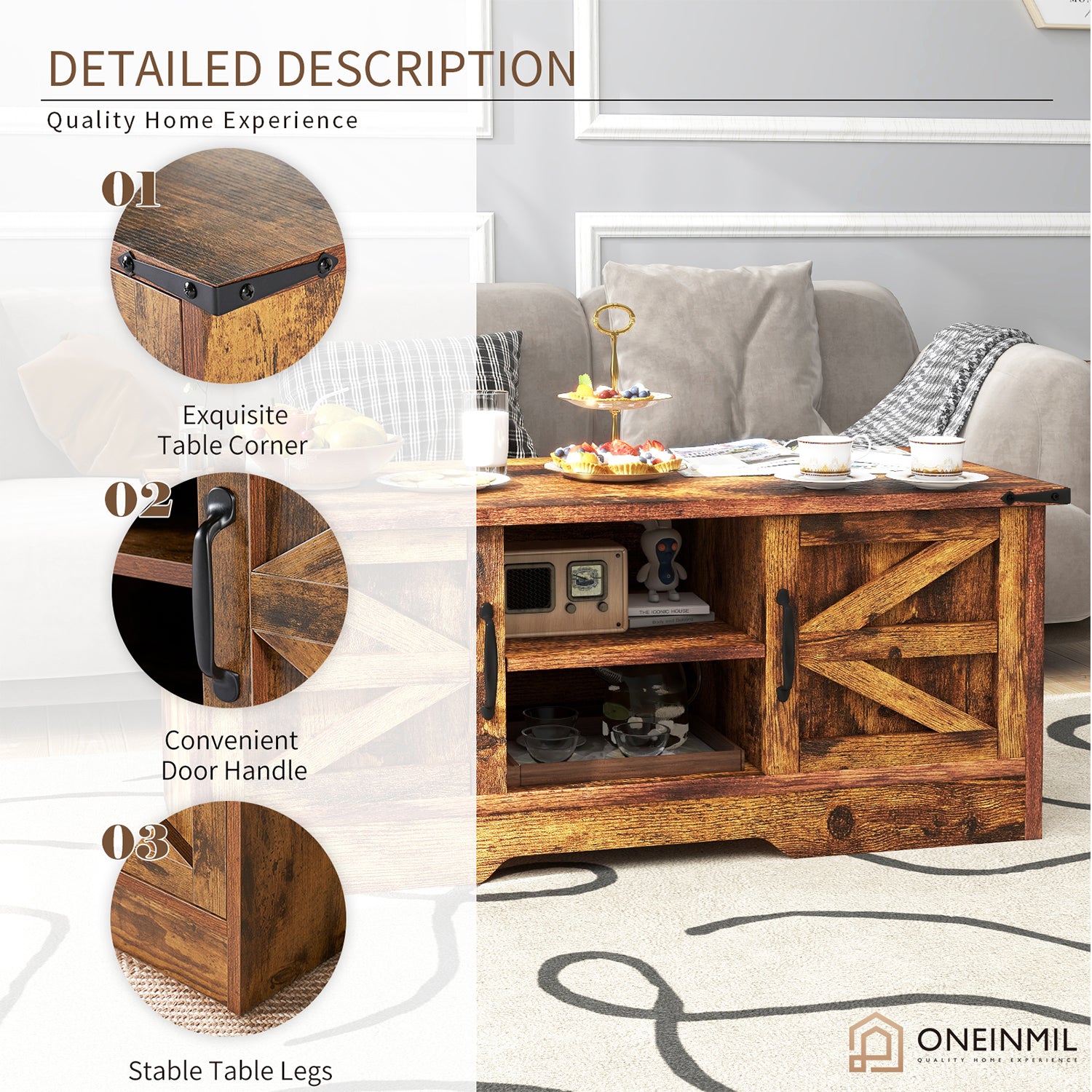 4-Piece Modern Farmhouse Furniture Set, Rustic Brown TV Stand for TVs up to 65-Inch, Two End Table with Charging Stake and USB Port, Farmhouse Coffee Table for Living Room, Family Room