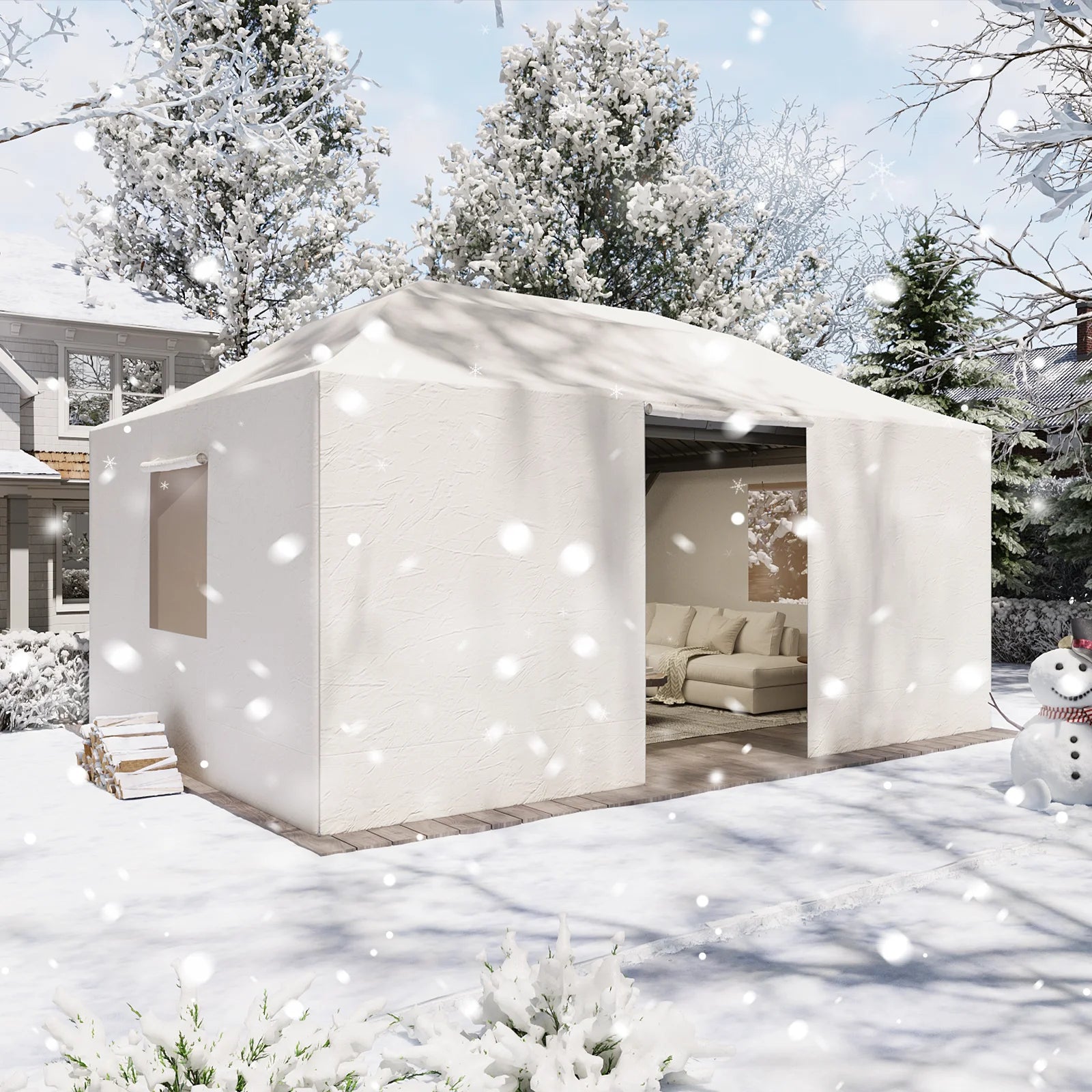 Aoxun Winter Cover 16' x 12' for Hardtop Gazebos,Outdoor Gazebo Cover with Sidewalls and Mesh Windows, All Season Waterproof Enclosed Canopy Covers, White(Gazebo not Included)