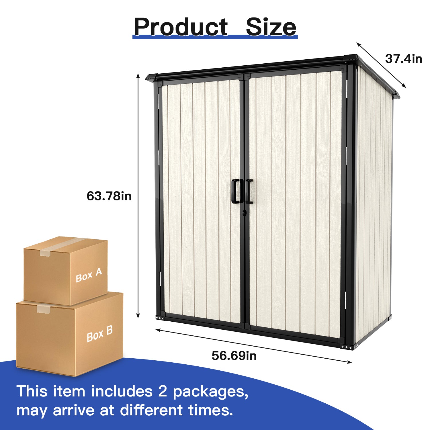 5.0' X 3.1' Resin Outdoor Shed with Base Frame, Plastic Shed with Lockable Door, for Garden, Ptaio, Backyard, Beige
