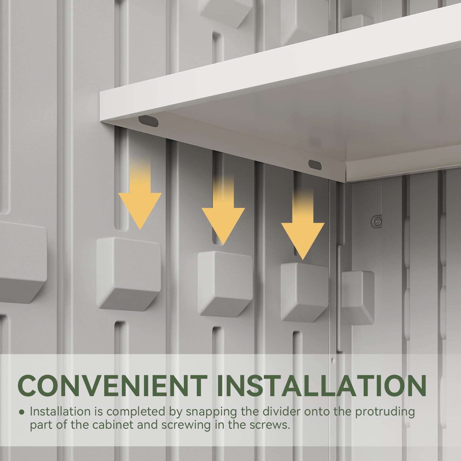 35 Cu.Ft Outdoor Storage Shed with 2 Shelves and Floor, Waterproof Horizontal Resin Cabinet for Trash Cans, Lawn Mowers, Generators, and Garden Tools, White