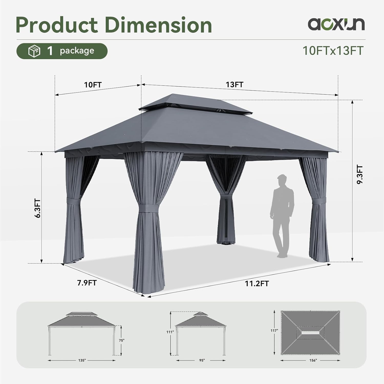 Soft Top Metal Frame Gazebo with Double Roofs