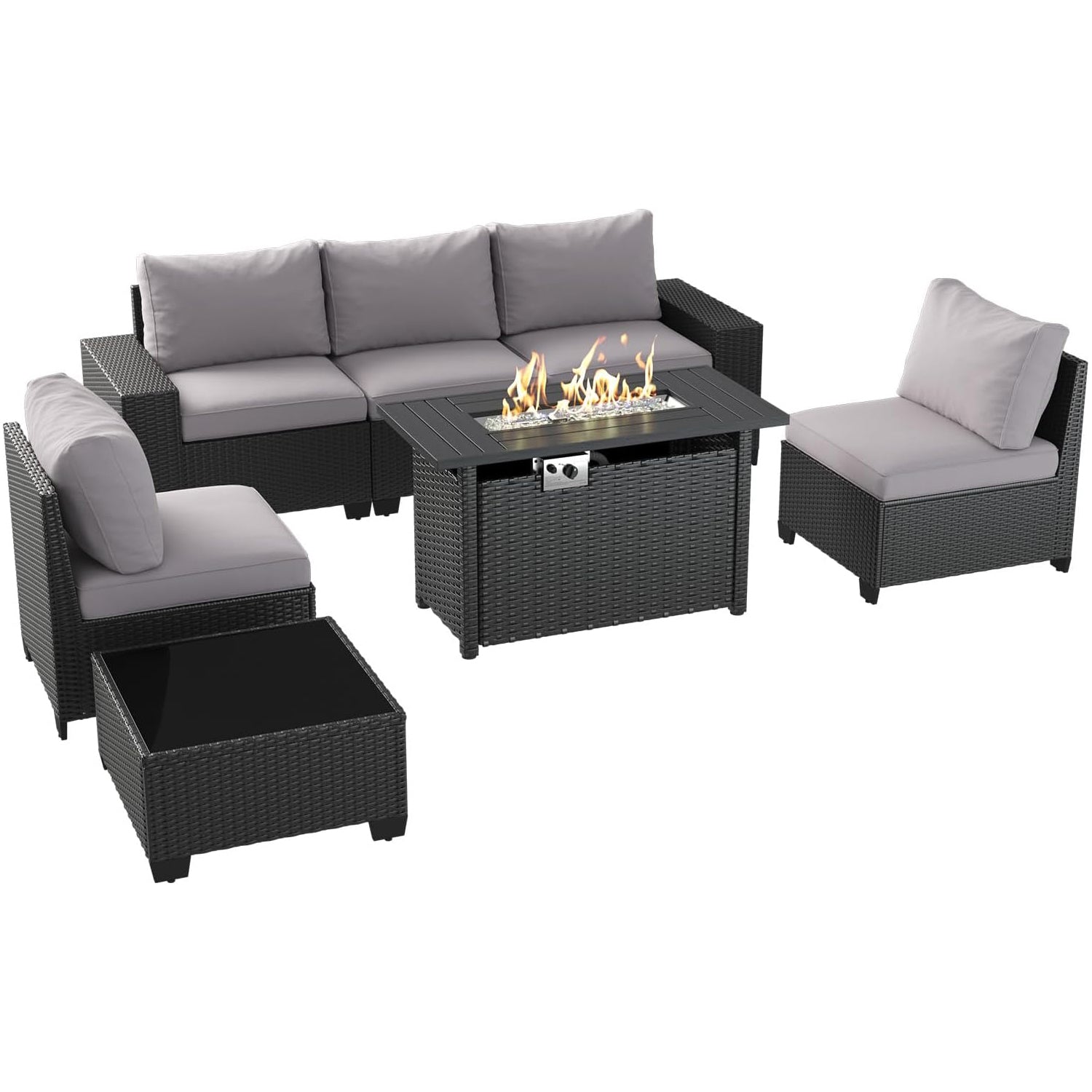 Aoxun Patio Furniture Set 7-Piece with Umbrella / Fire Pit