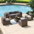 7 Piece Patio Furniture Set Wicker Rattan Patio Conversation Set Outdoor Sectional Sofa Set with Coffee Table and 4” Thickened Cushions, Gray(Waterproof Cover Included)
