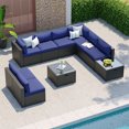 Clouddwell 10-Piece Patio Furniture Set on Sale, Black Rattan Wicker Outdoor Sectional Sofa Couch with Table Patio Conversation Set for Lawn& Backyard,Blue