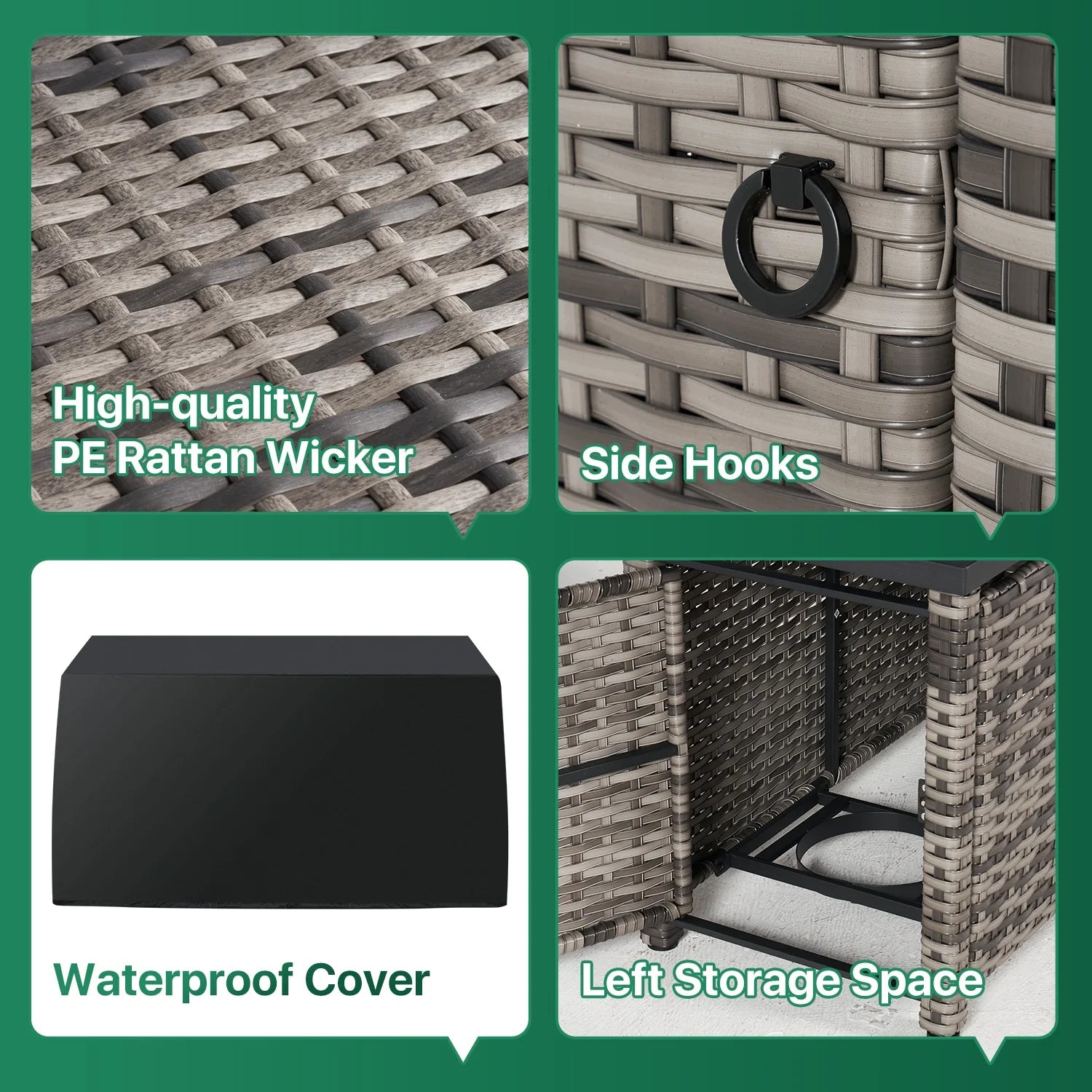 Clouddwell 12 Piece Patio Furniture Set with 44” Fire Pit Table Wicker Rattan Patio Conversation Set Outdoor Sectional Sofa Set with Coffee Table and Blue Cushions(Waterproof Cover Included)