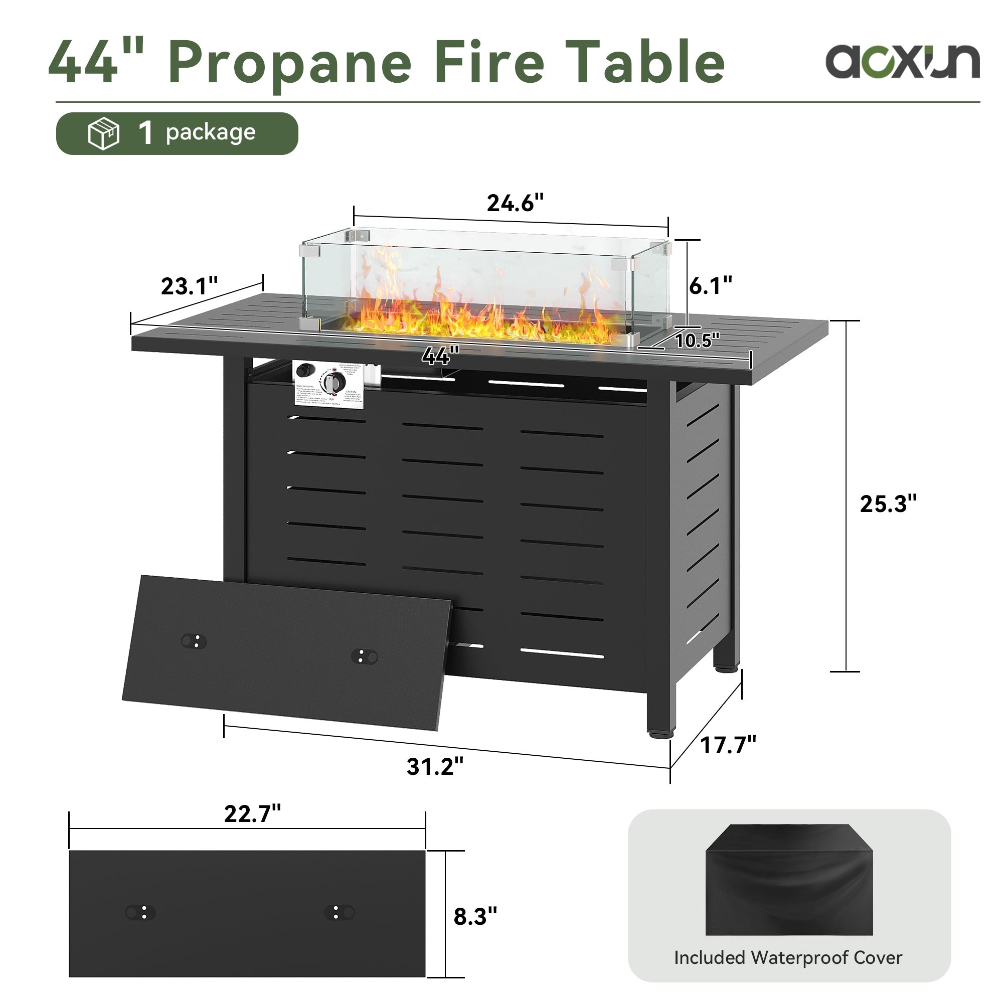 40" Propane Fire Pit Table, 50,000 BTU Auto Ignition Steel Gas Fire Pit with Removable Lid & Waterproof Cover for Patio, Backyard, Black