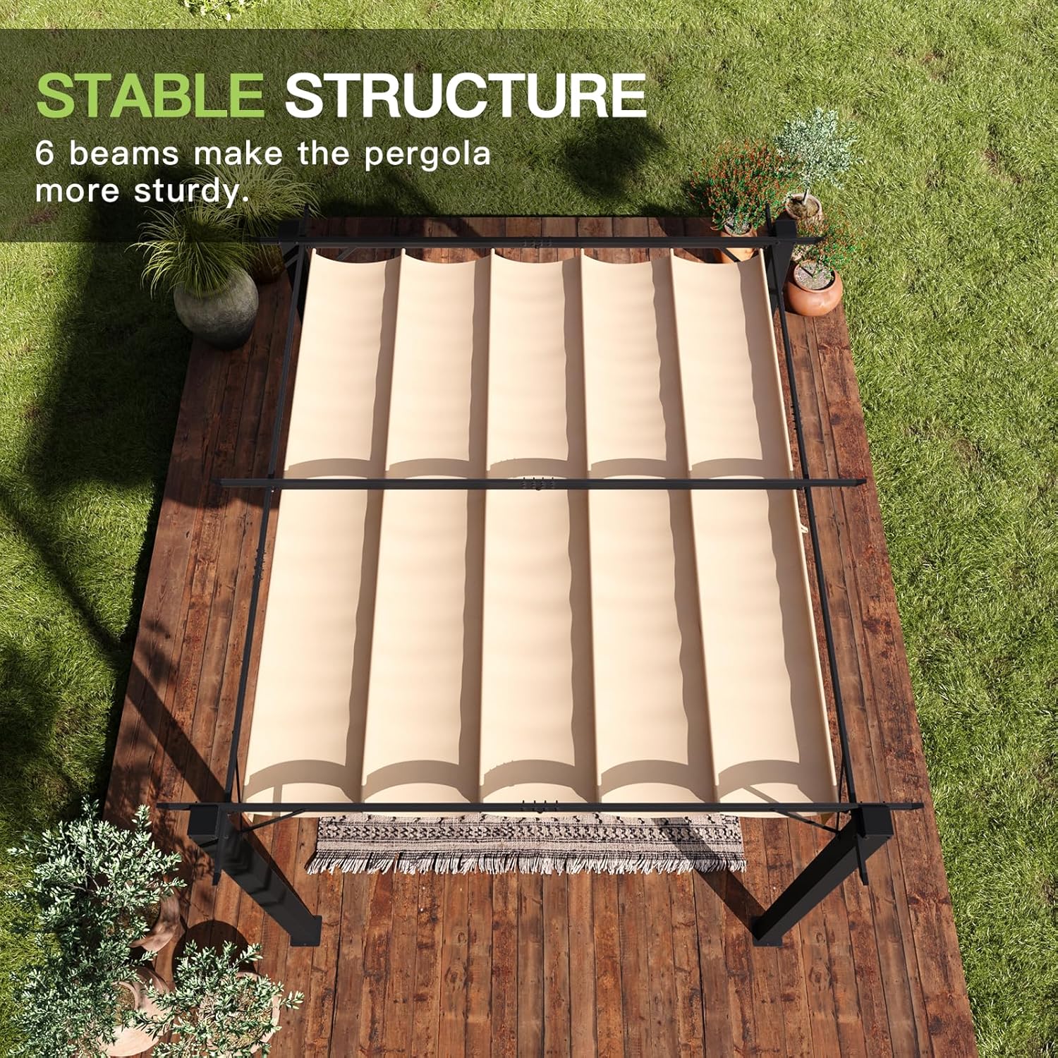 Aoxun 10'x12' Outdoor Pergola, Upgraded Canopy with Adjustable Roof, Metal Patio Pergola with Brown Sun Shade Cover for Backyard, Garden and Deck