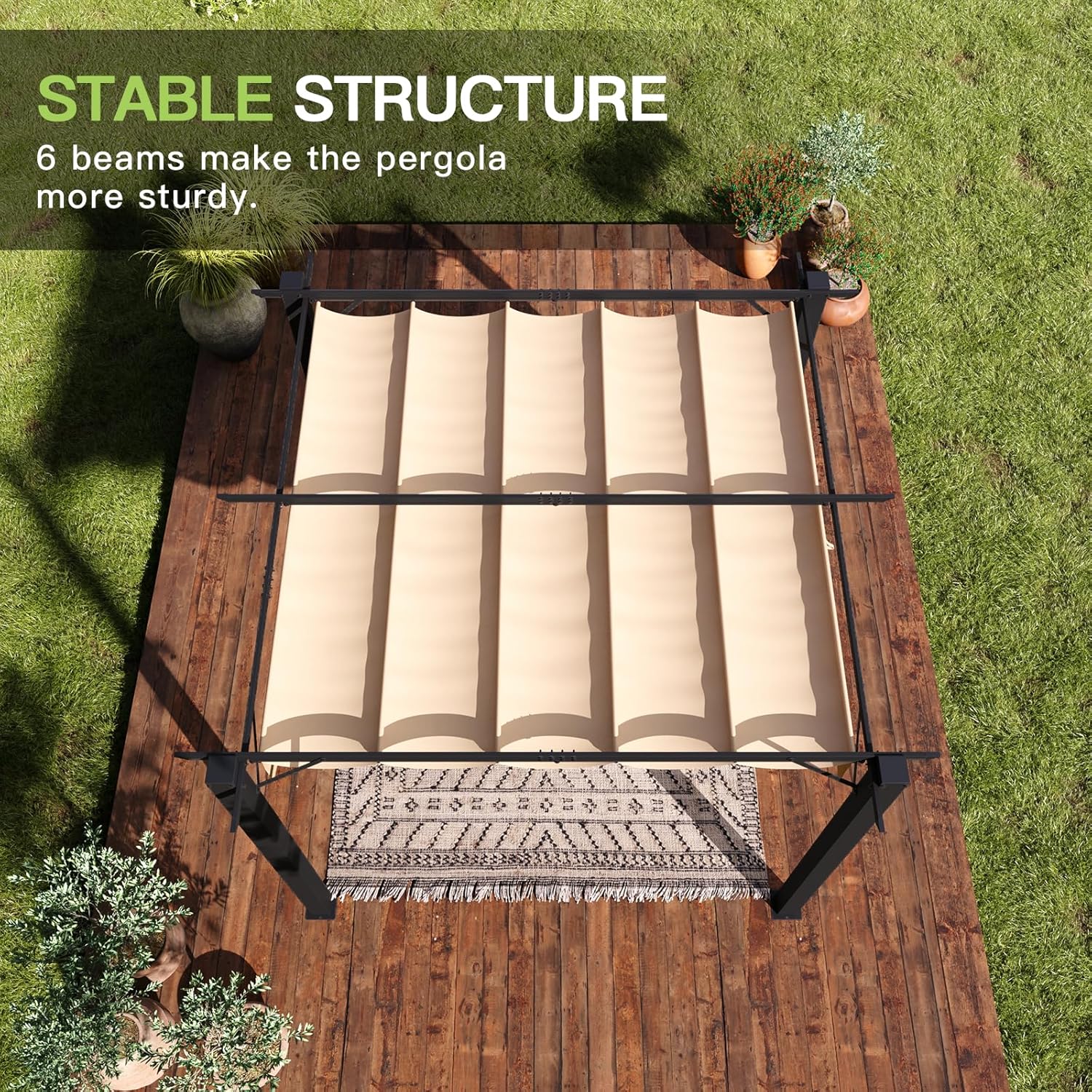 Retractable Pergola with Sun Shade Cover