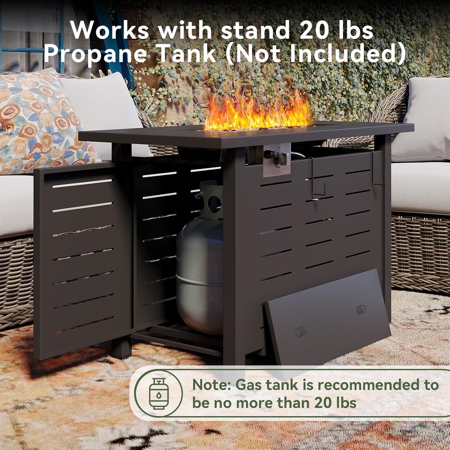 Aoxun 40" Outdoor Propane Fire Pit Table with Removable Lid - 50,000 BTU Patio Heater, Rectangle Gas Fire Pit with Lava Rocks & Waterproof Cover for Deck, Backyard, Garden,Black