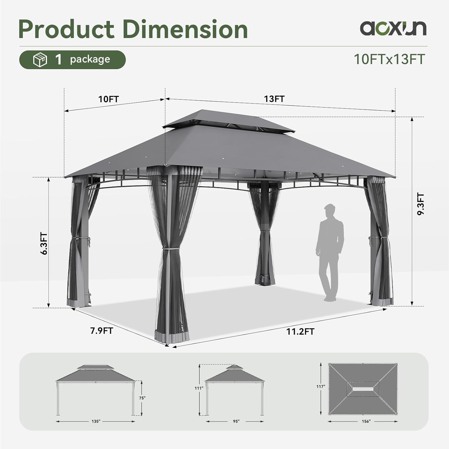 Soft Top Metal Frame Gazebo with Double Roofs