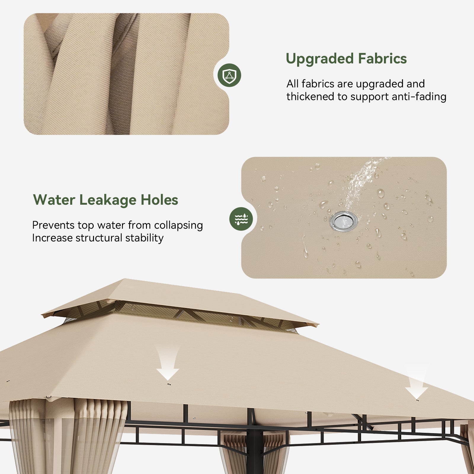 Outdoor Gazebo for Patio 10x13, Metal Frame Canopy with Double Roofs, Heavy Duty Party Tent and Shelter with Mosquito Nettings for Backyard, Lawn, Garden,Beige