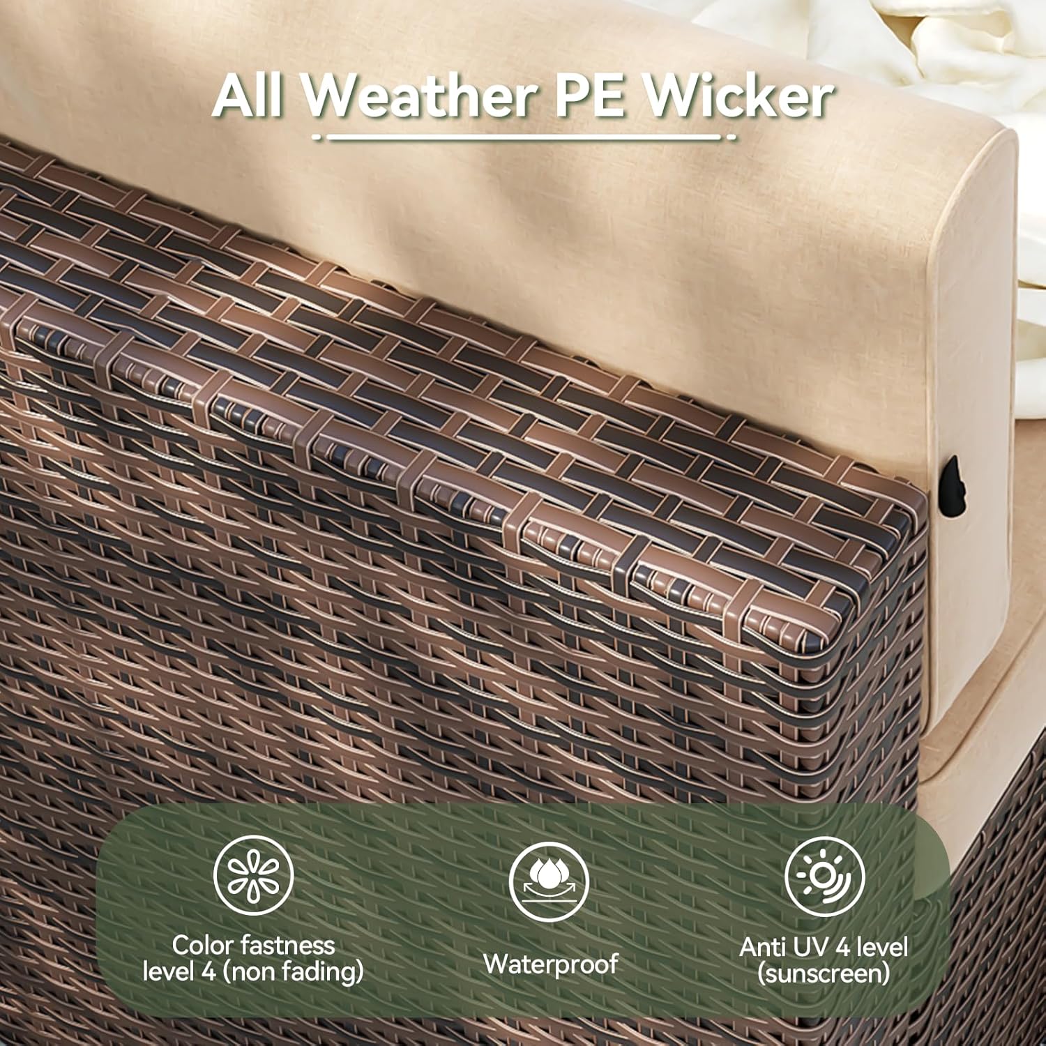 Aoxun 8 Piece Patio Furniture Set, Wicker Outdoor Furniture Set with Storage Box and Glass Top Table, Patio Sectional Set with Thickened Cushions and Include Waterproof Cover