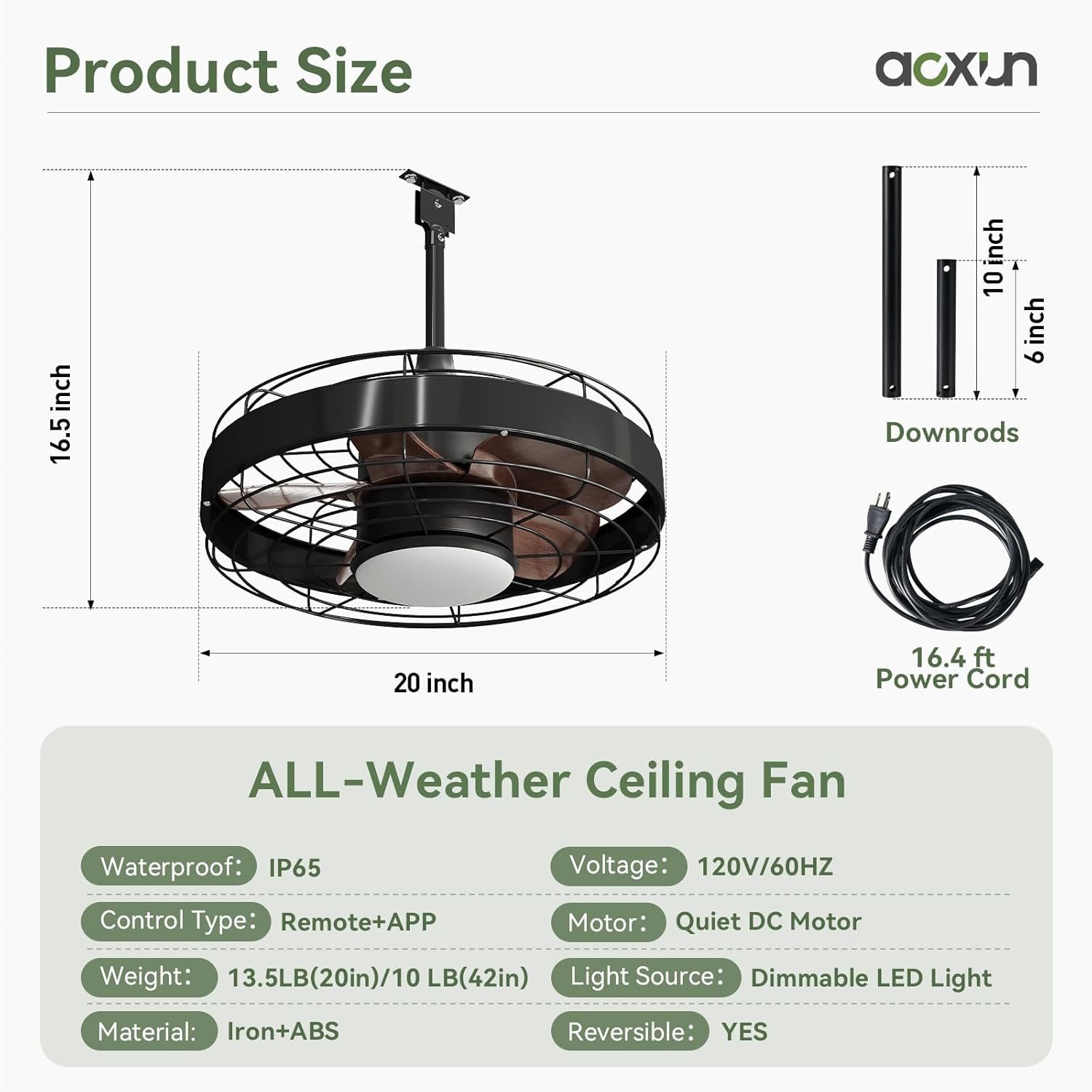 AOXUN Gazebo Ceiling Fans with Lights and Remote